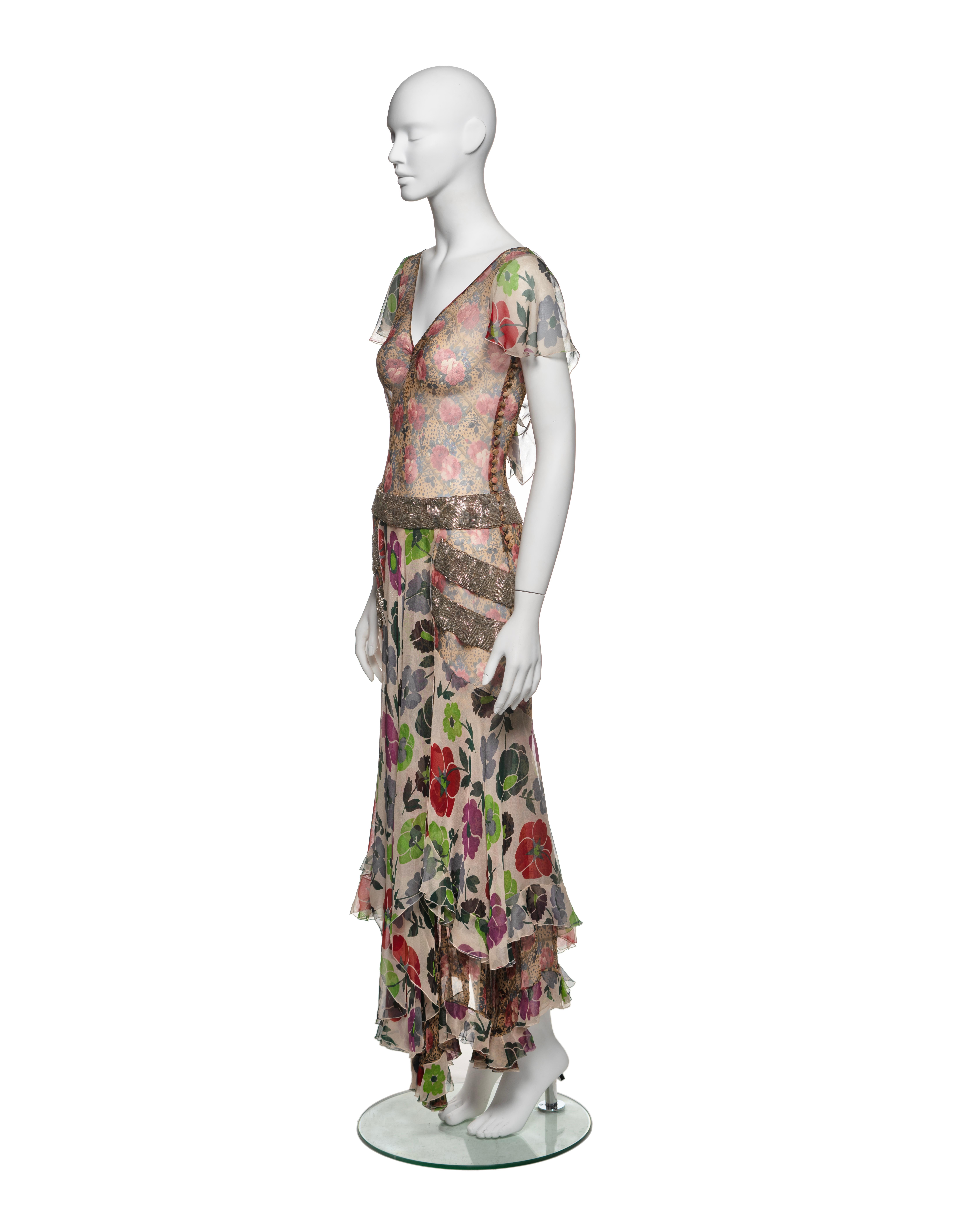 Christian Dior by John Galliano Floral Silk Dress with Beaded Trim, FW 2001 For Sale 12
