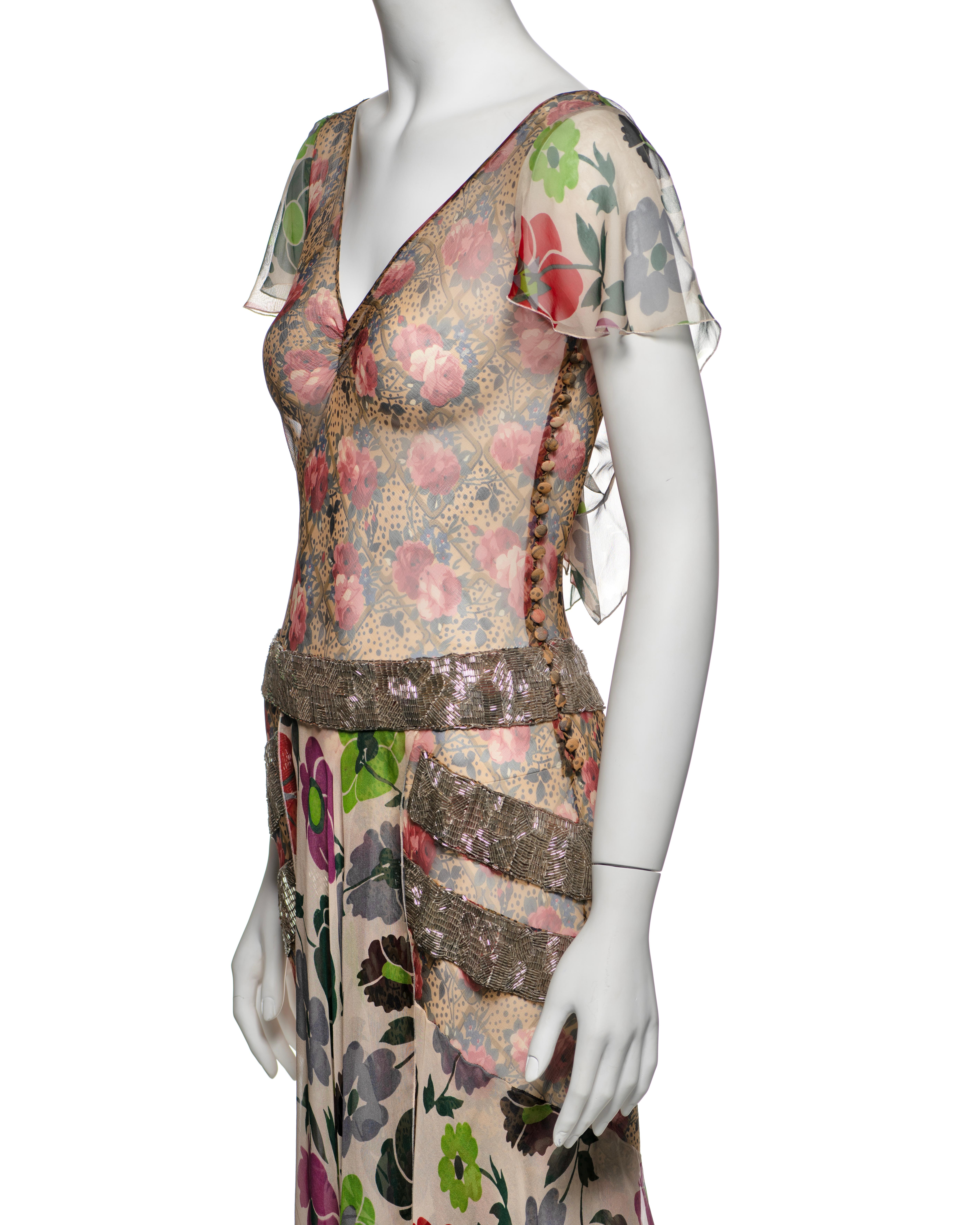 Christian Dior by John Galliano Floral Silk Dress with Beaded Trim, FW 2001 For Sale 13
