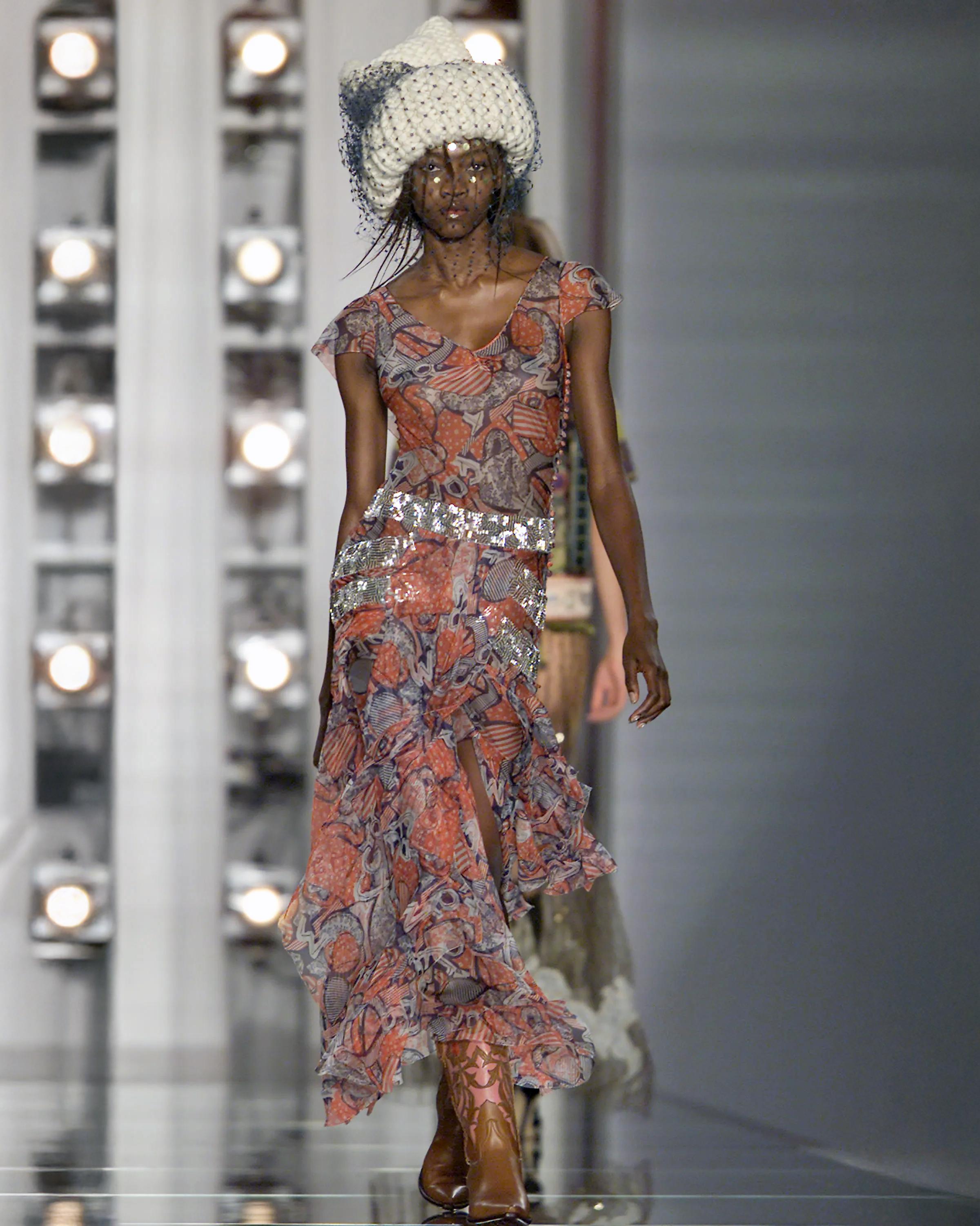 Christian Dior by John Galliano Floral Silk Dress with Beaded Trim, FW 2001 For Sale 1