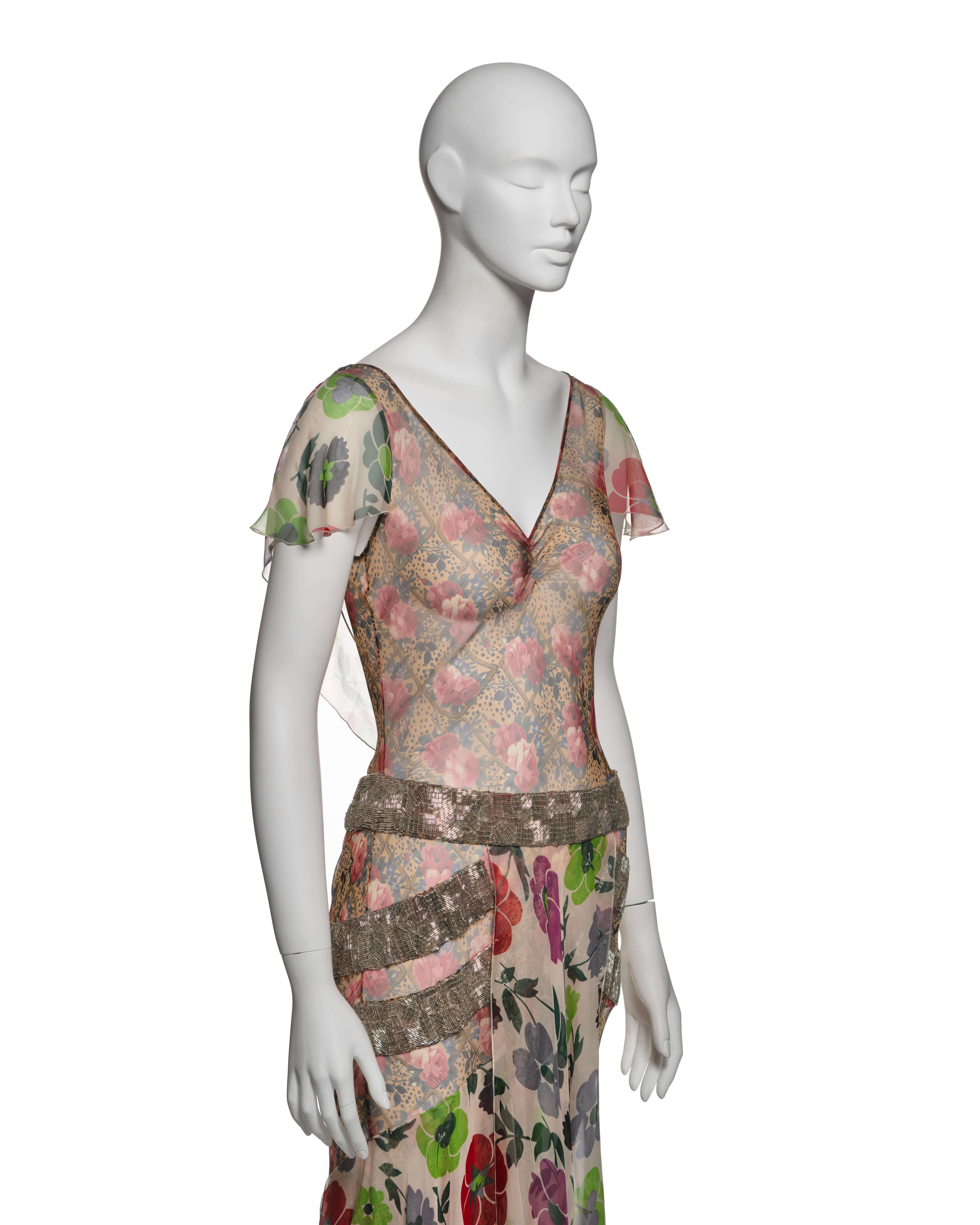Christian Dior by John Galliano Floral Silk Dress with Beaded Trim, FW 2001 For Sale 3