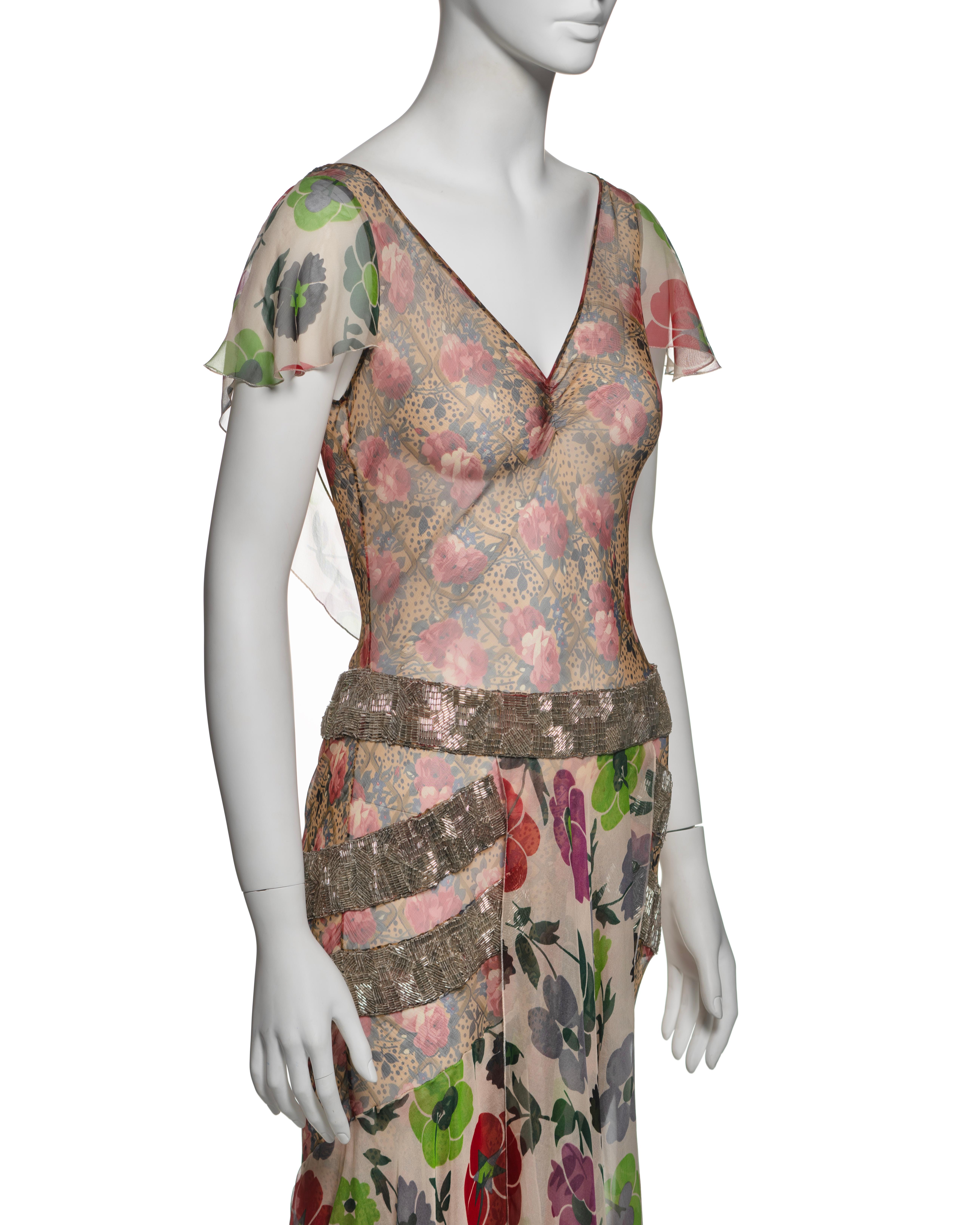 Christian Dior by John Galliano Floral Silk Dress with Beaded Trim, FW 2001 For Sale 4
