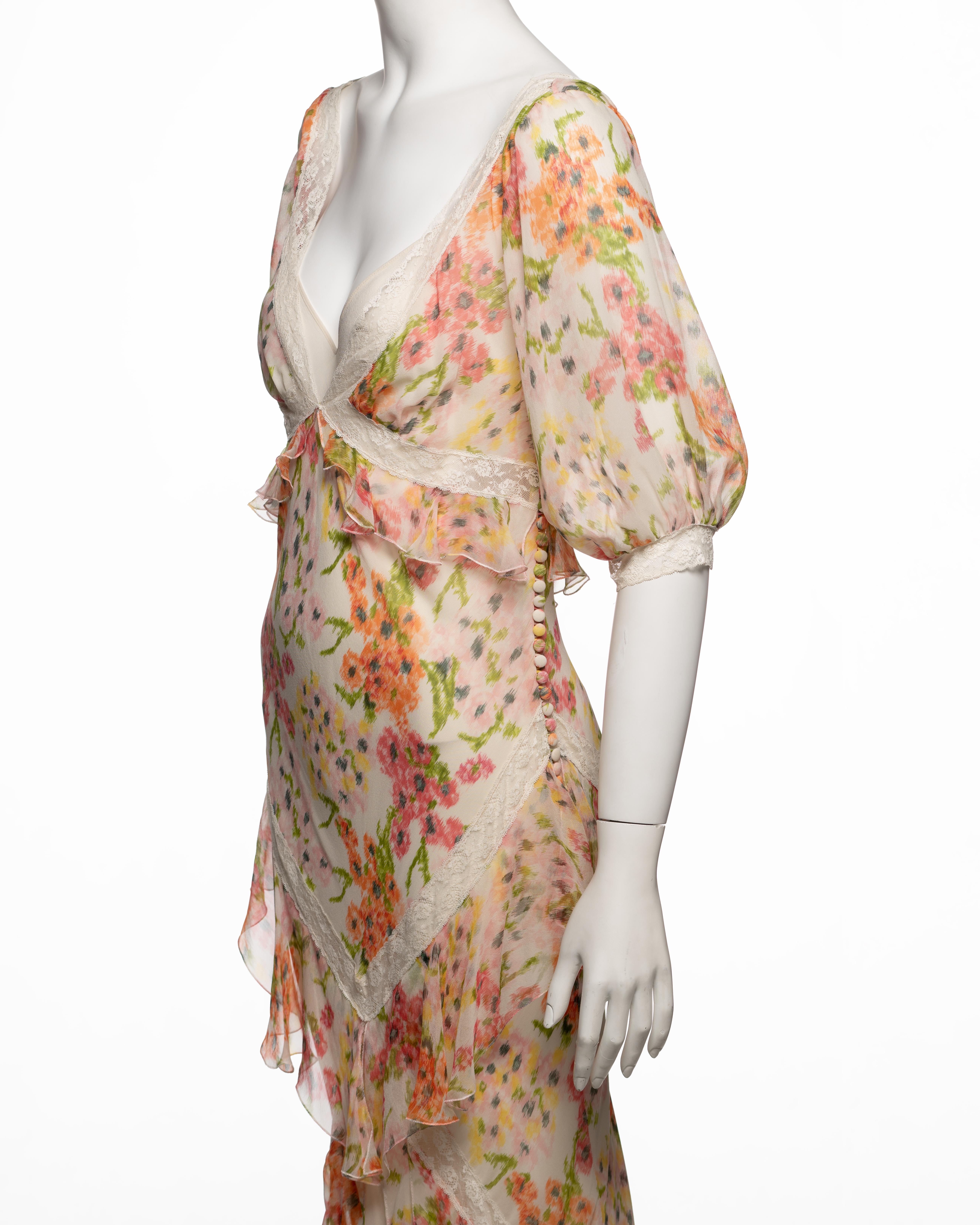 Christian Dior by John Galliano geblümtes Seidenkleid mit Baumwollspitzenbesatz mit Spitzenbesatz, F/S 2005 im Angebot 5