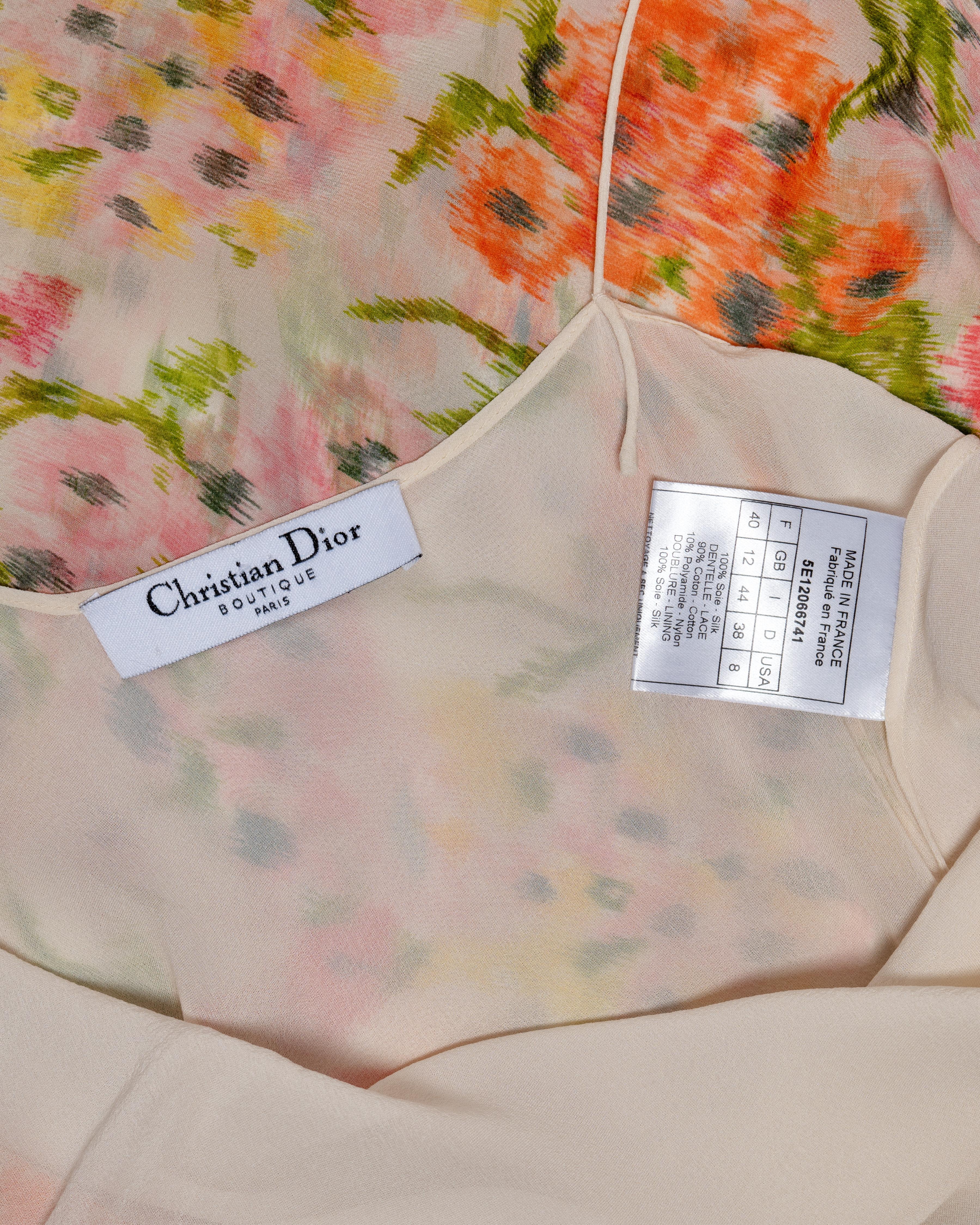 Christian Dior by John Galliano geblümtes Seidenkleid mit Baumwollspitzenbesatz mit Spitzenbesatz, F/S 2005 im Angebot 6