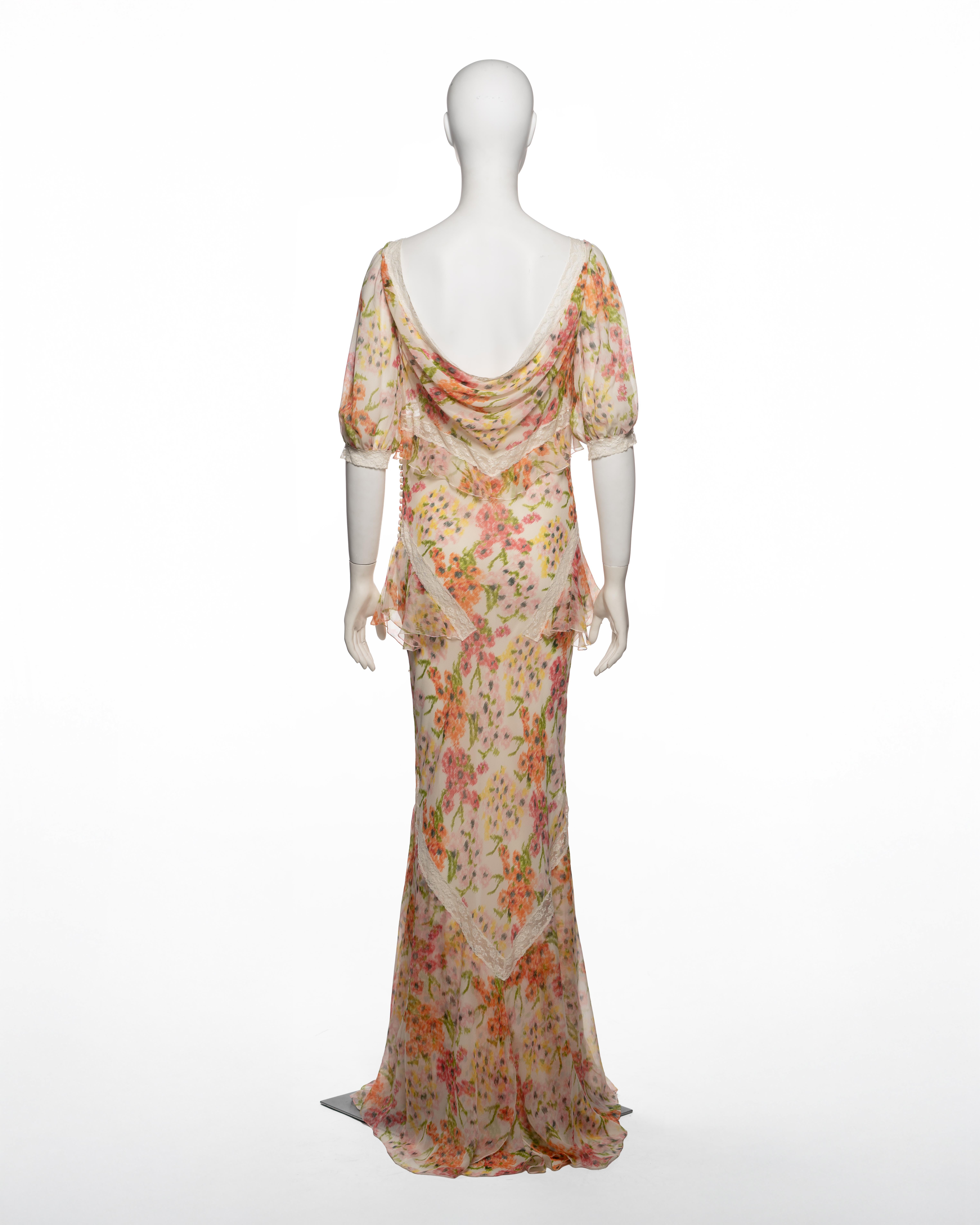 Christian Dior by John Galliano geblümtes Seidenkleid mit Baumwollspitzenbesatz mit Spitzenbesatz, F/S 2005 im Angebot 2