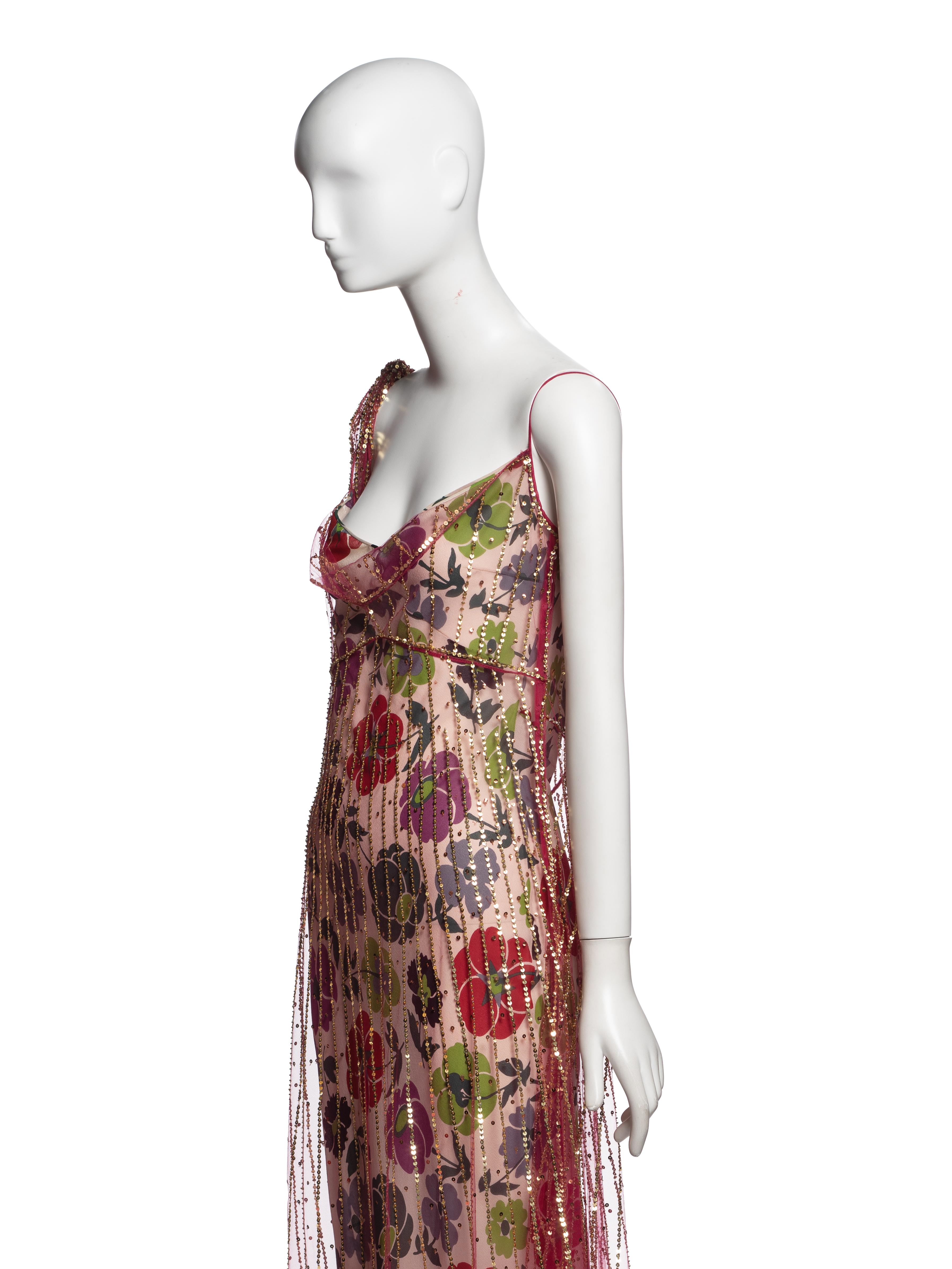 Christian Dior by John Galliano Robe de soirée en soie florale ornée, FW 2001 en vente 5