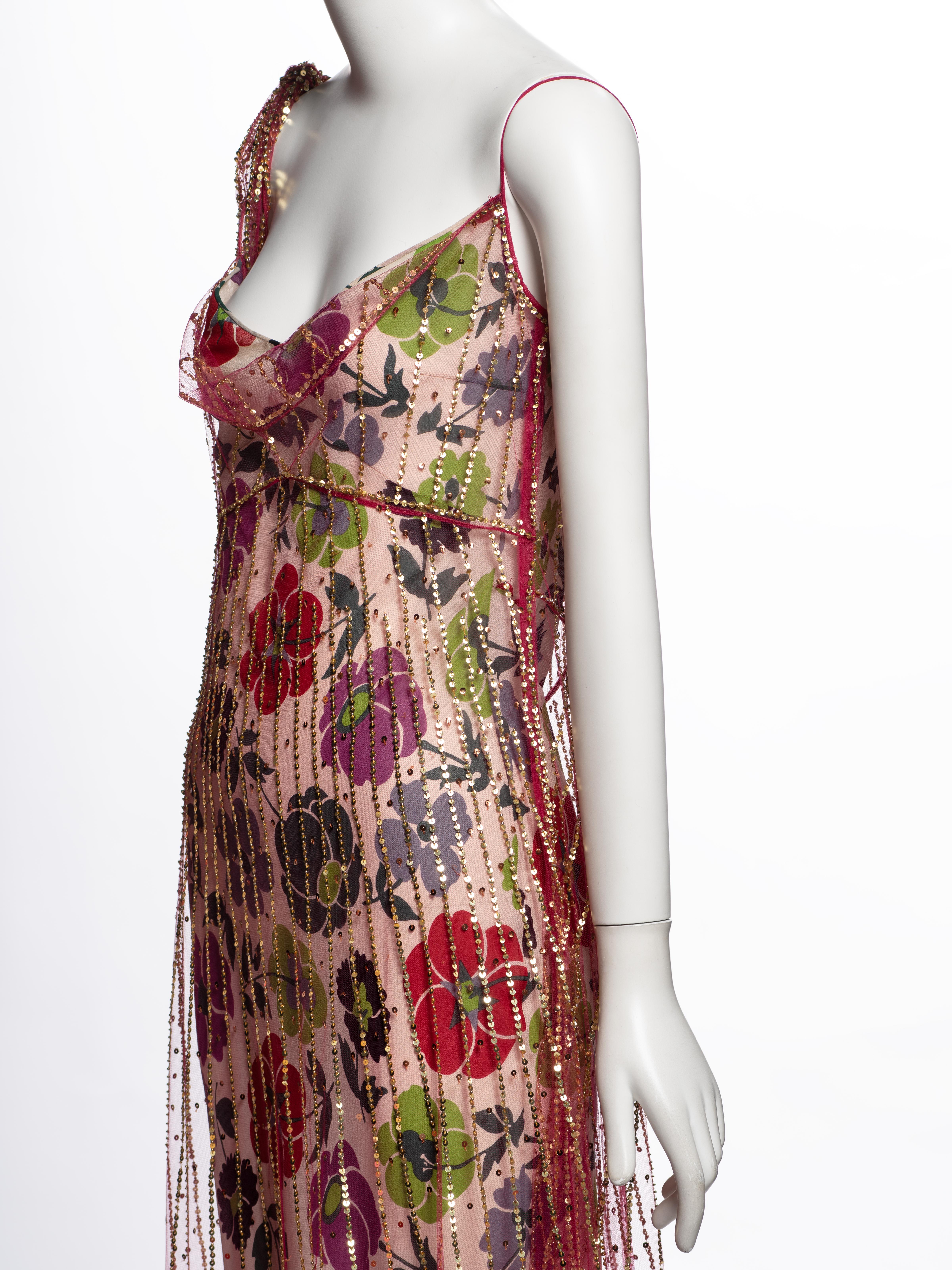 Christian Dior by John Galliano Robe de soirée en soie florale ornée, FW 2001 en vente 6