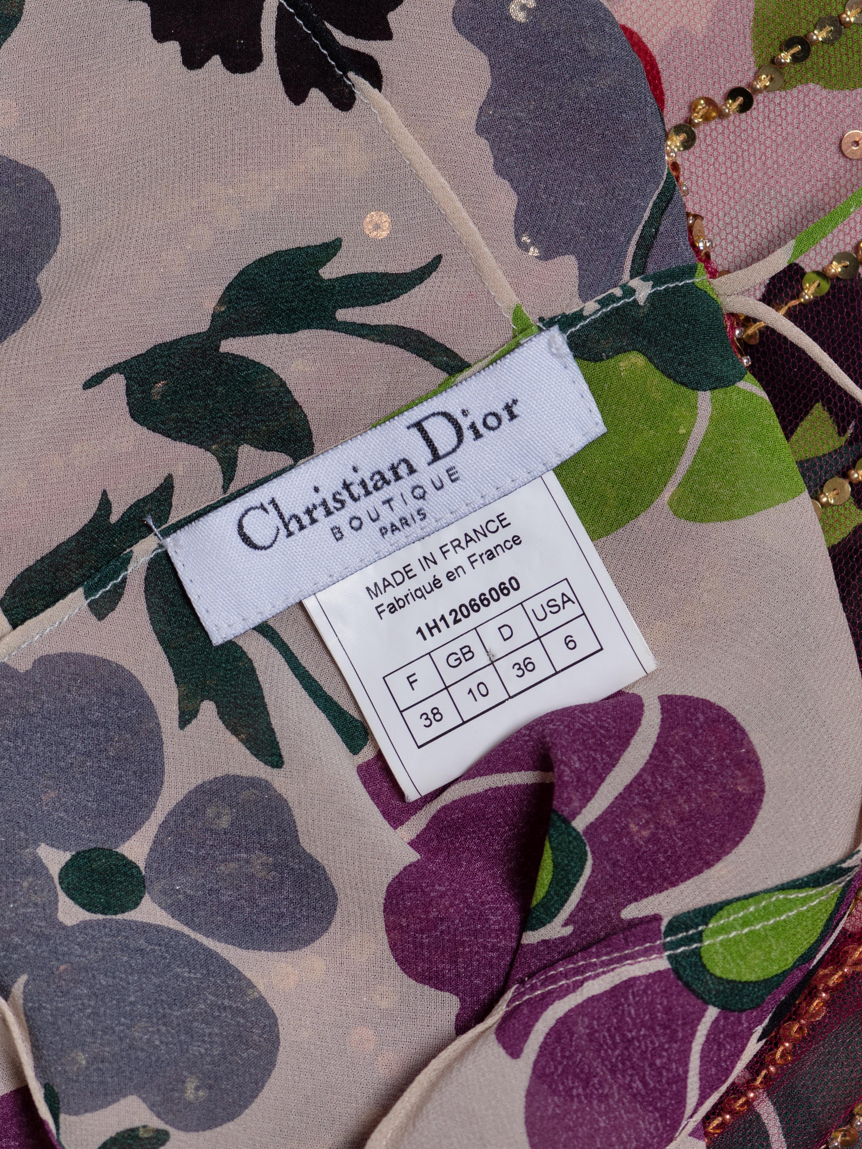 Christian Dior by John Galliano Robe de soirée en soie florale ornée, FW 2001 en vente 7