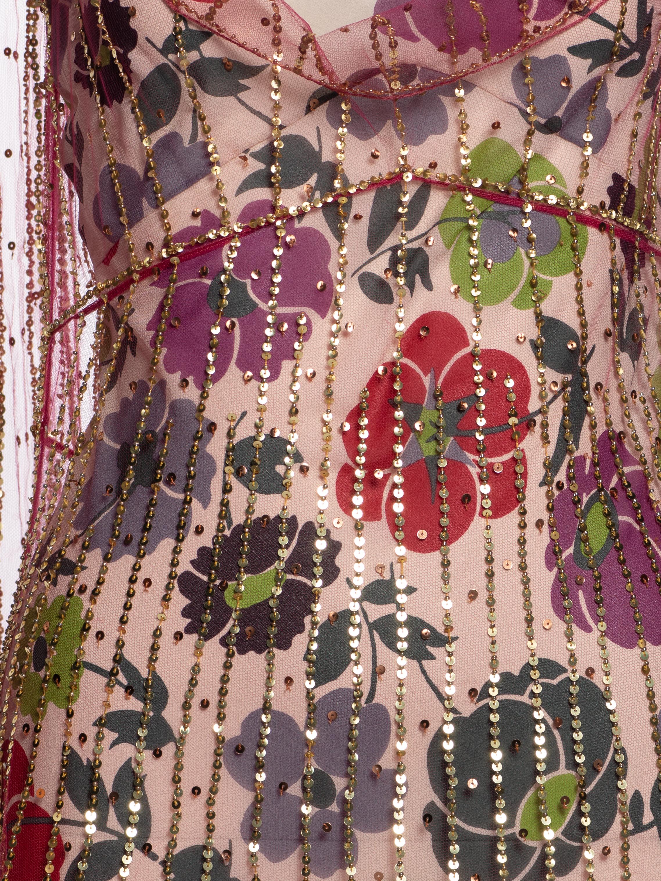 Christian Dior by John Galliano Robe de soirée en soie florale ornée, FW 2001 Excellent état - En vente à London, GB