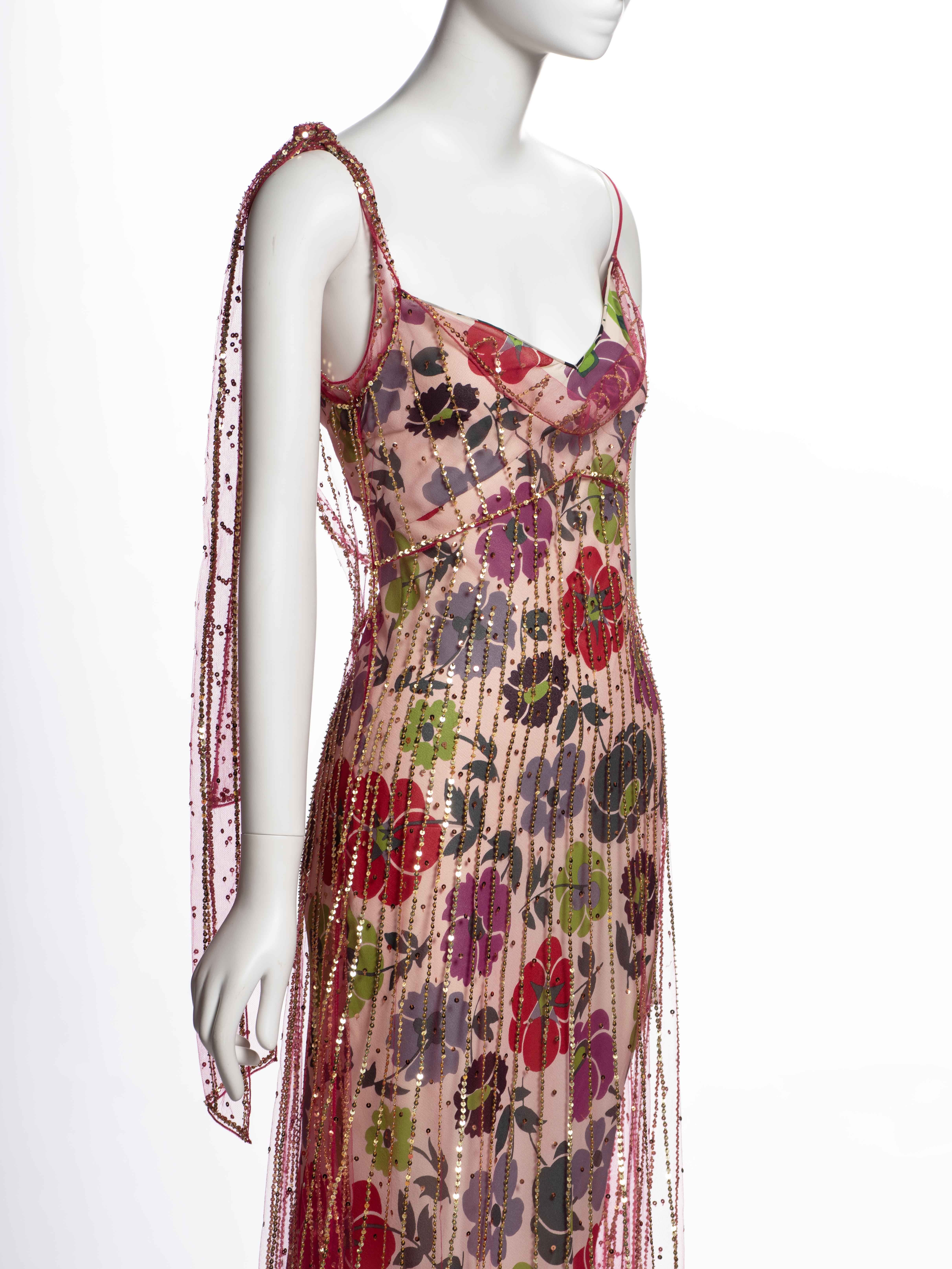 Christian Dior by John Galliano Robe de soirée en soie florale ornée, FW 2001 en vente 1