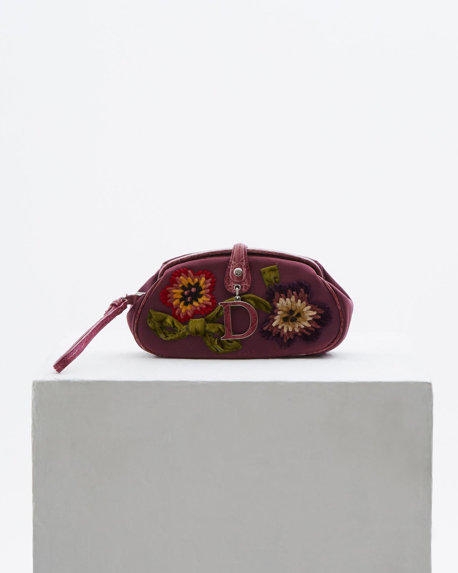 Women's Christian Dior by John Galliano flower embroidered and croco clutch, spring 2005