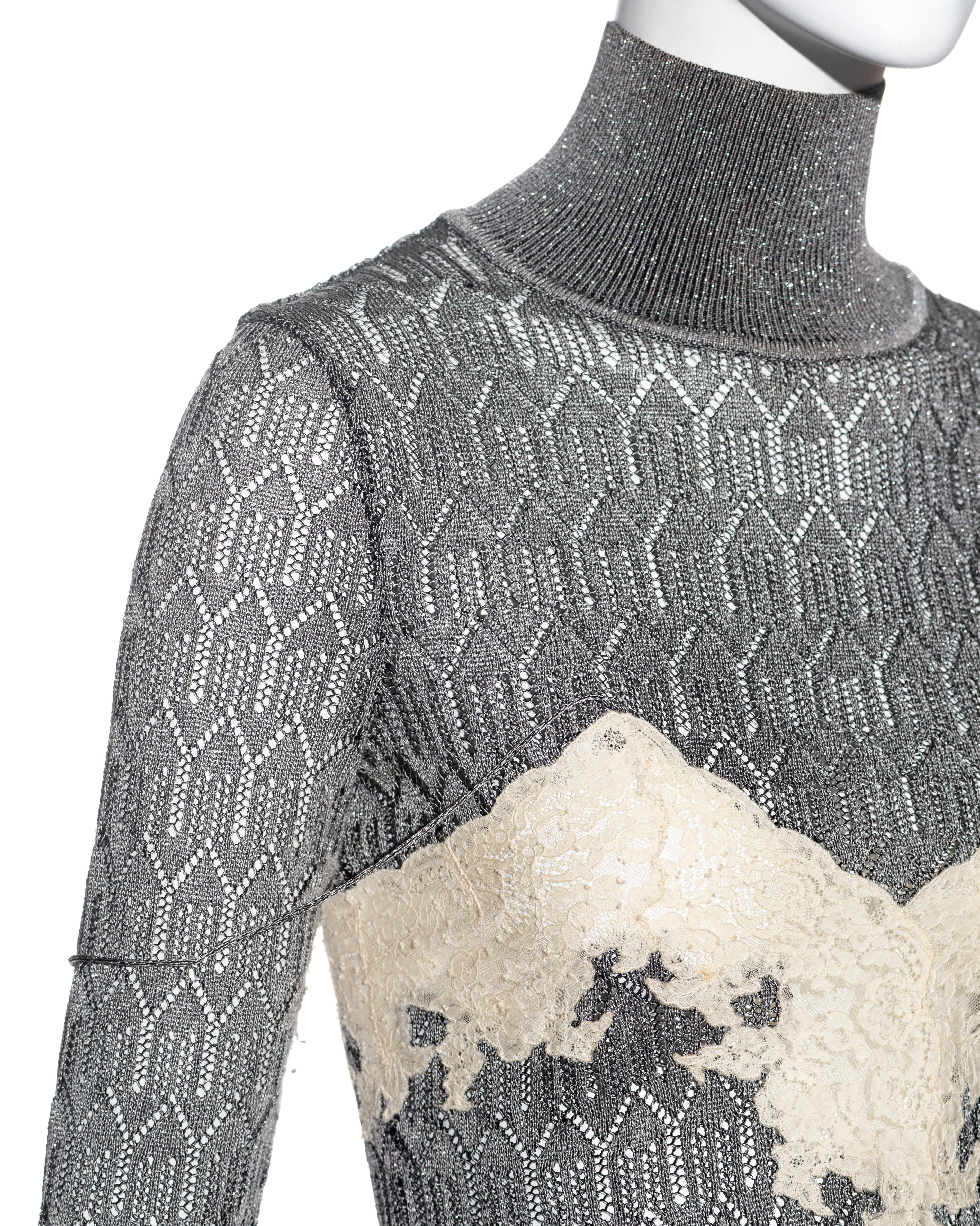 Silver Christian Dior by John Galliano foiled silver knitted sweater, fw 1998 For Sale