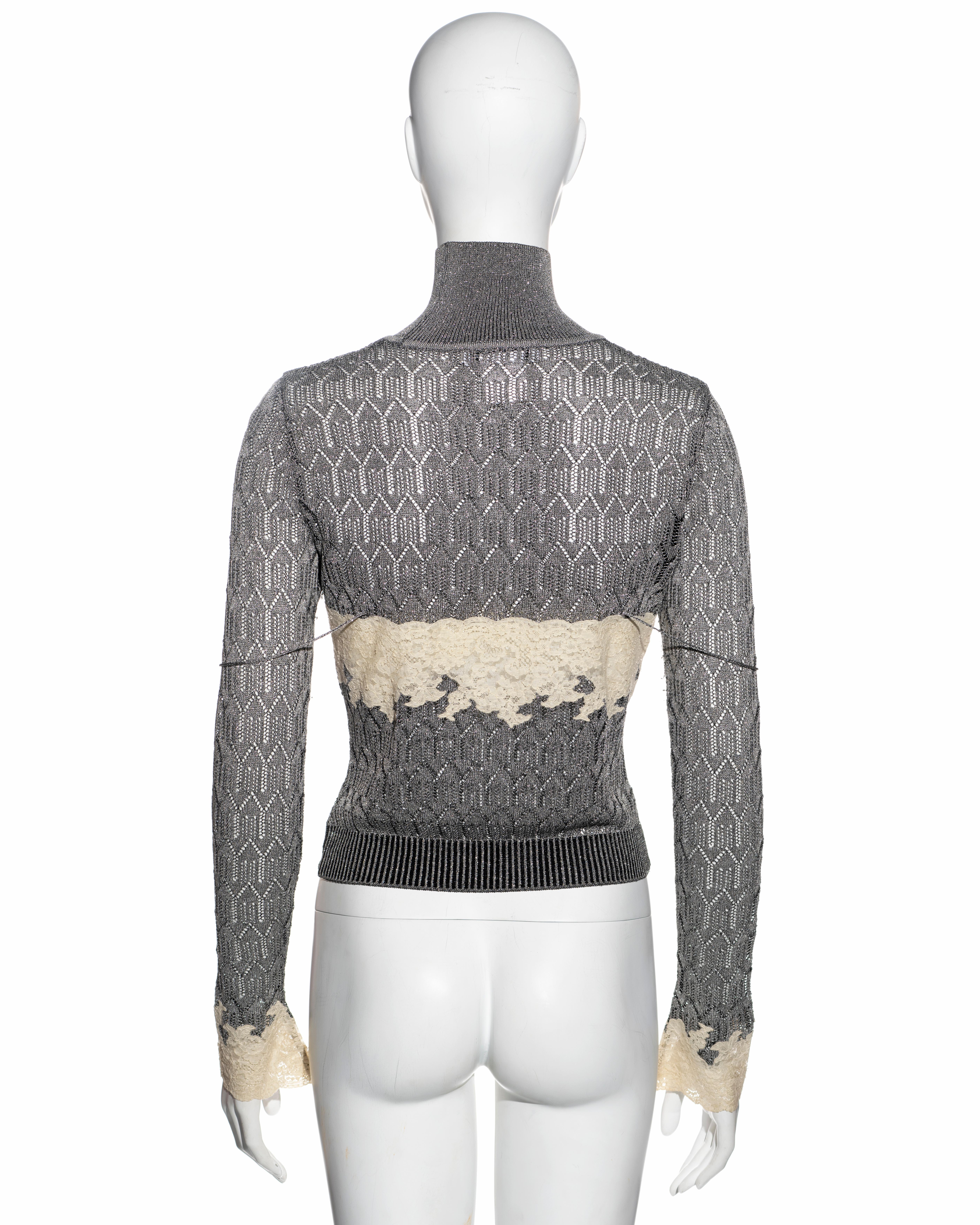 Christian Dior by John Galliano foiled silver knitted sweater, fw 1998 In Good Condition For Sale In London, GB