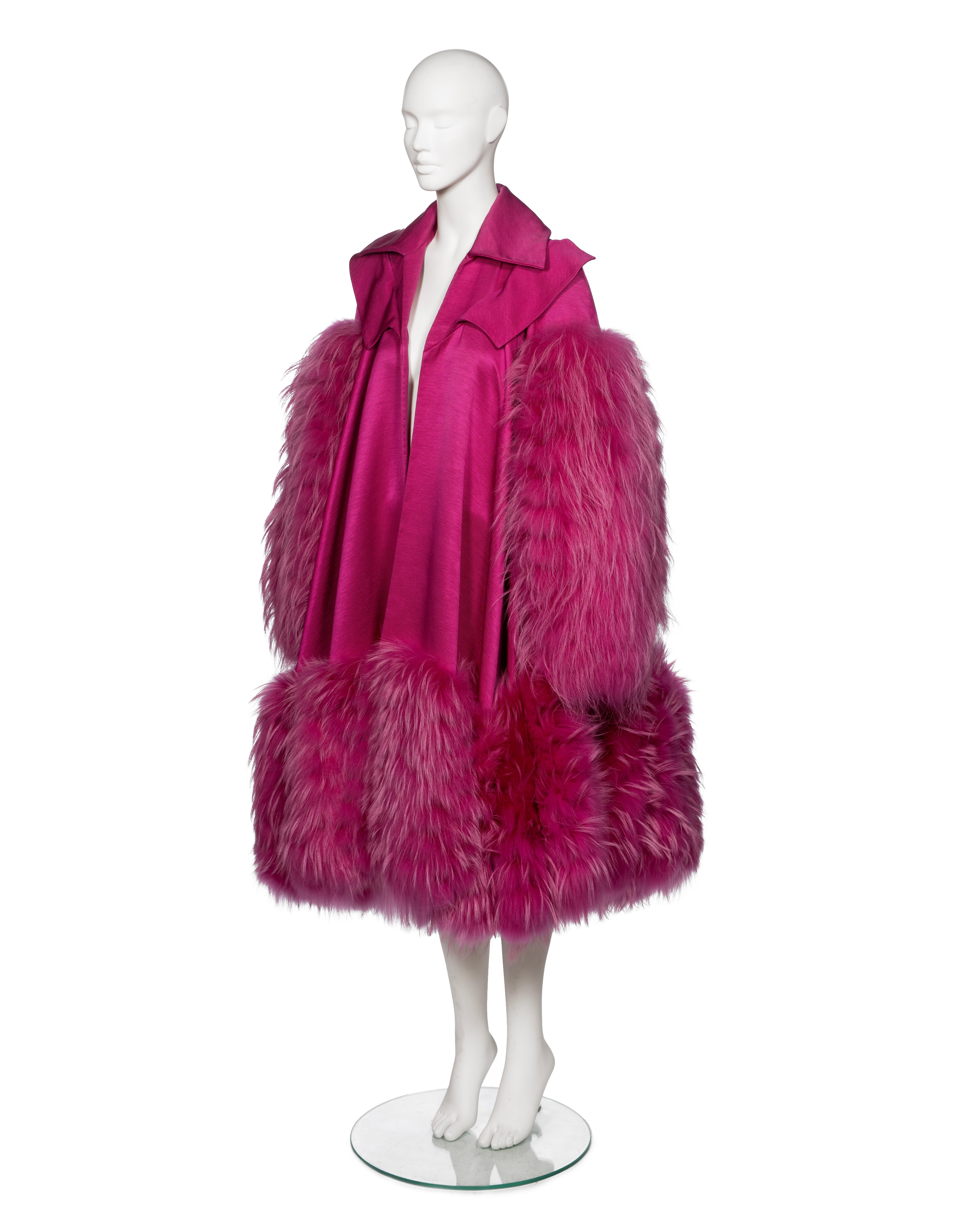 Christian Dior by John Galliano Fuchsia Evening Coat with Fur Trim, FW 2007 For Sale 7