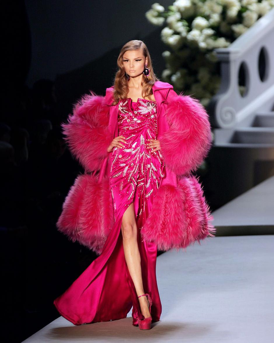 Purple Christian Dior by John Galliano Fuchsia Evening Coat with Fur Trim, FW 2007 For Sale
