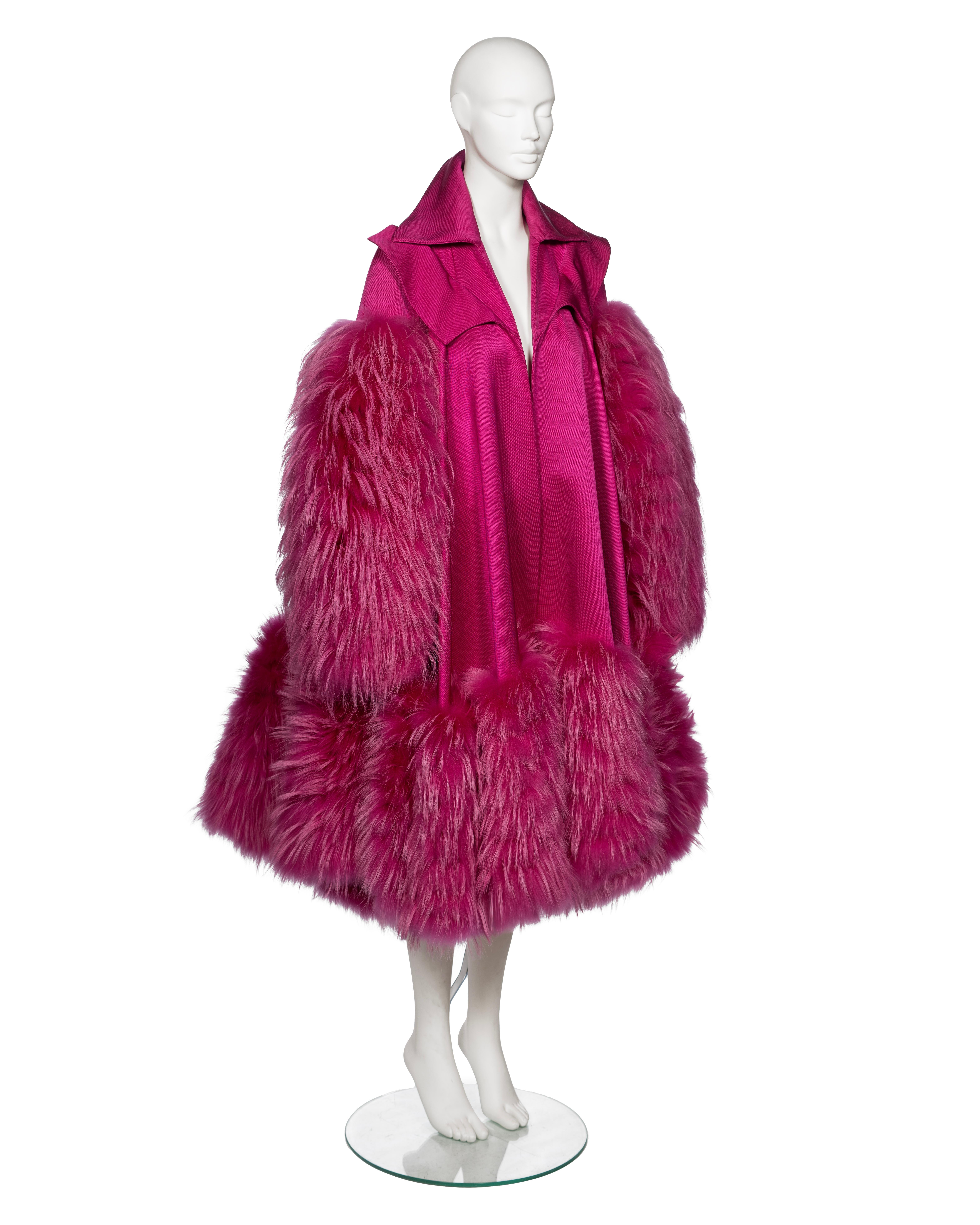 Women's Christian Dior by John Galliano Fuchsia Evening Coat with Fur Trim, FW 2007 For Sale