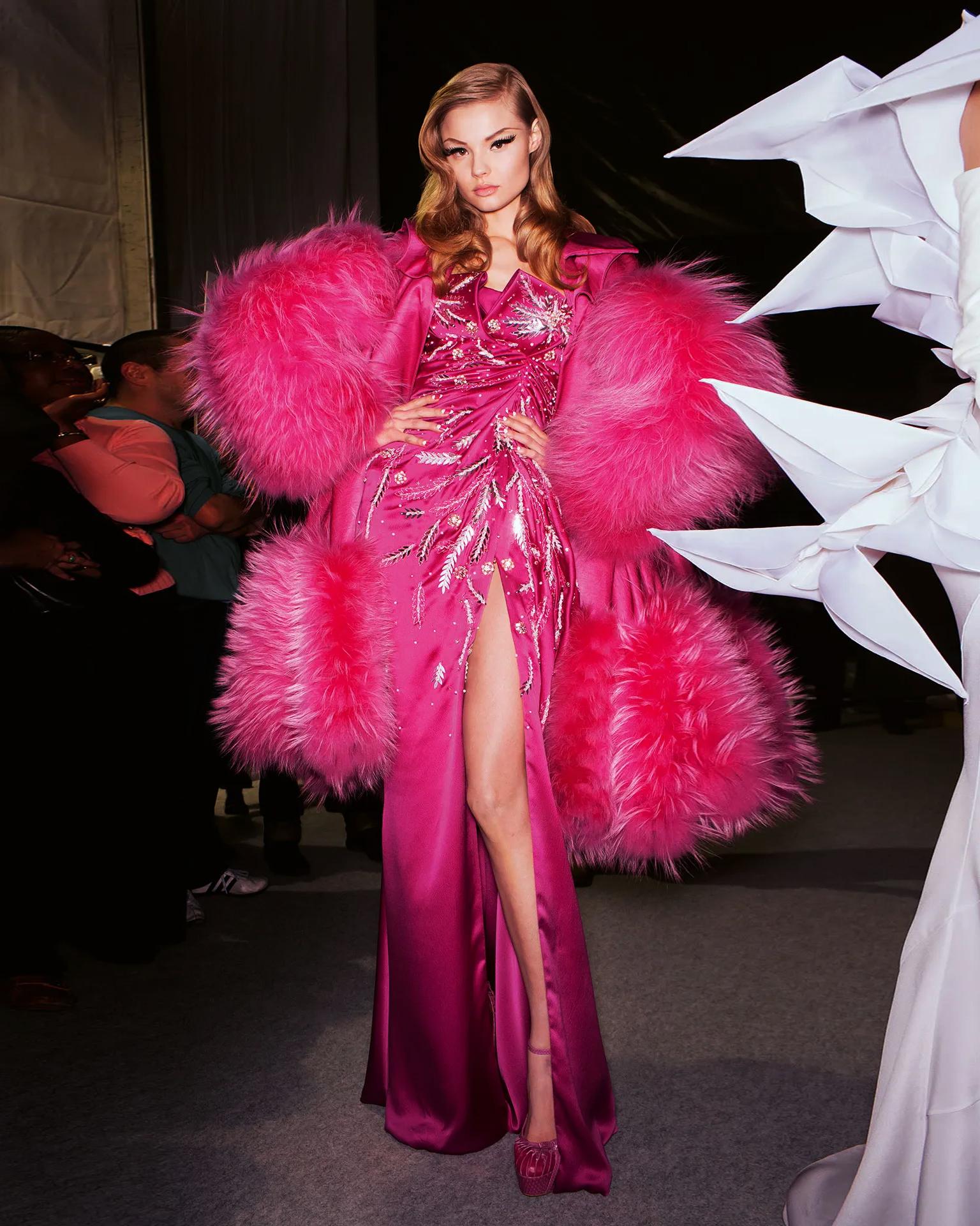 Christian Dior by John Galliano Fuchsia Evening Coat with Fur Trim, FW 2007 For Sale 1