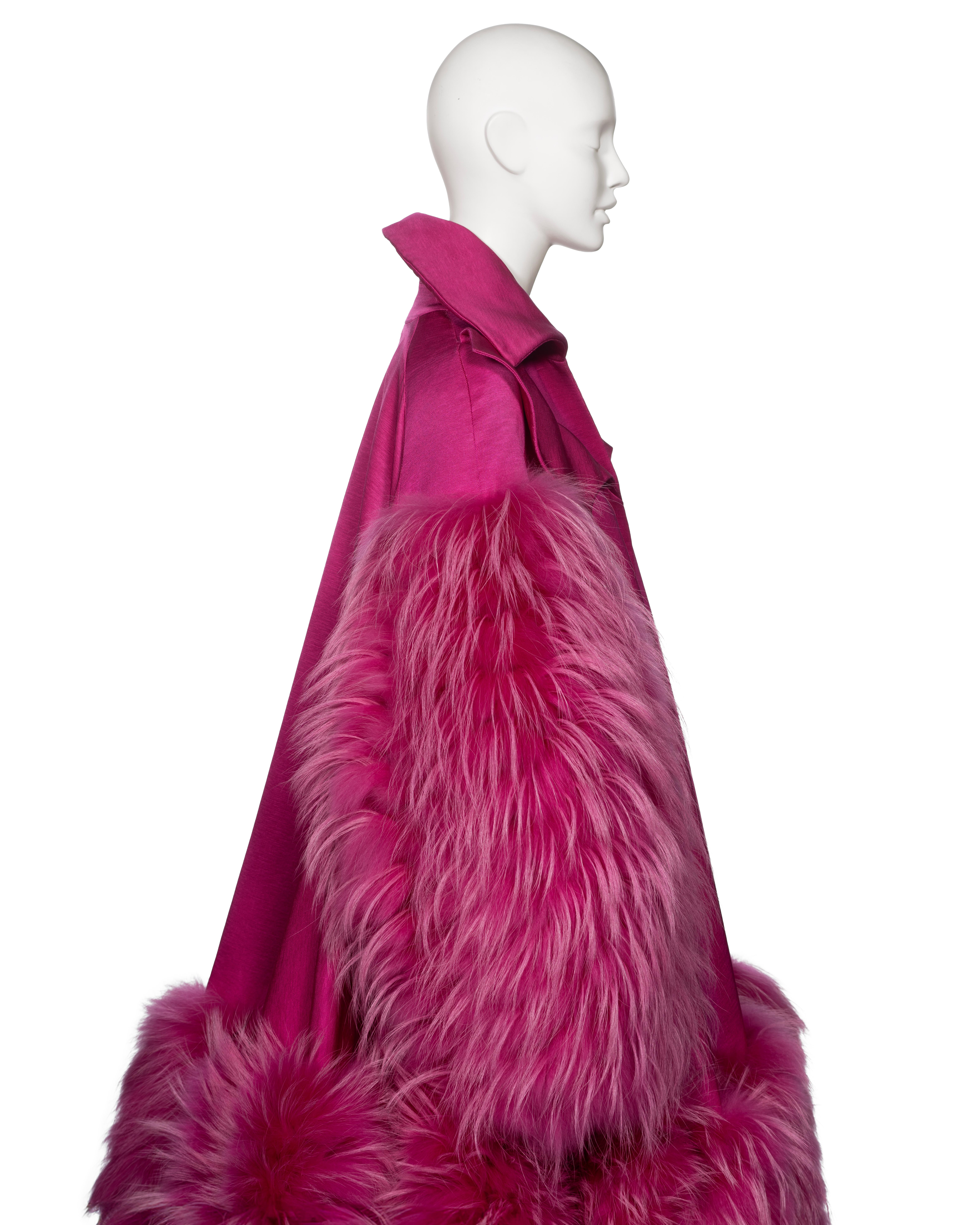 Christian Dior by John Galliano Fuchsia Evening Coat with Fur Trim, FW 2007 For Sale 3