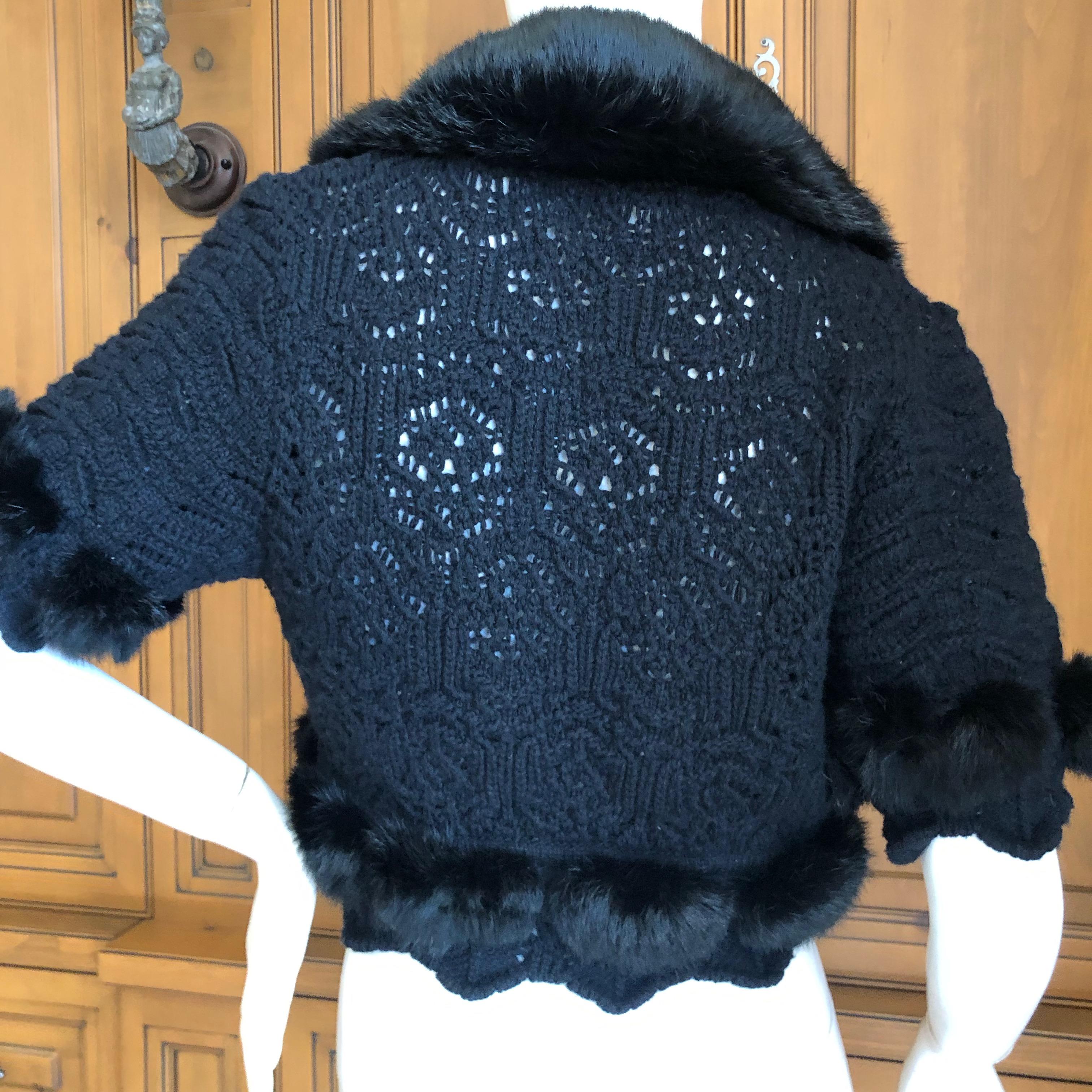  Christian Dior by John Galliano Fur Trimmed Open Weave Knit Black Sweater  In Excellent Condition For Sale In Cloverdale, CA