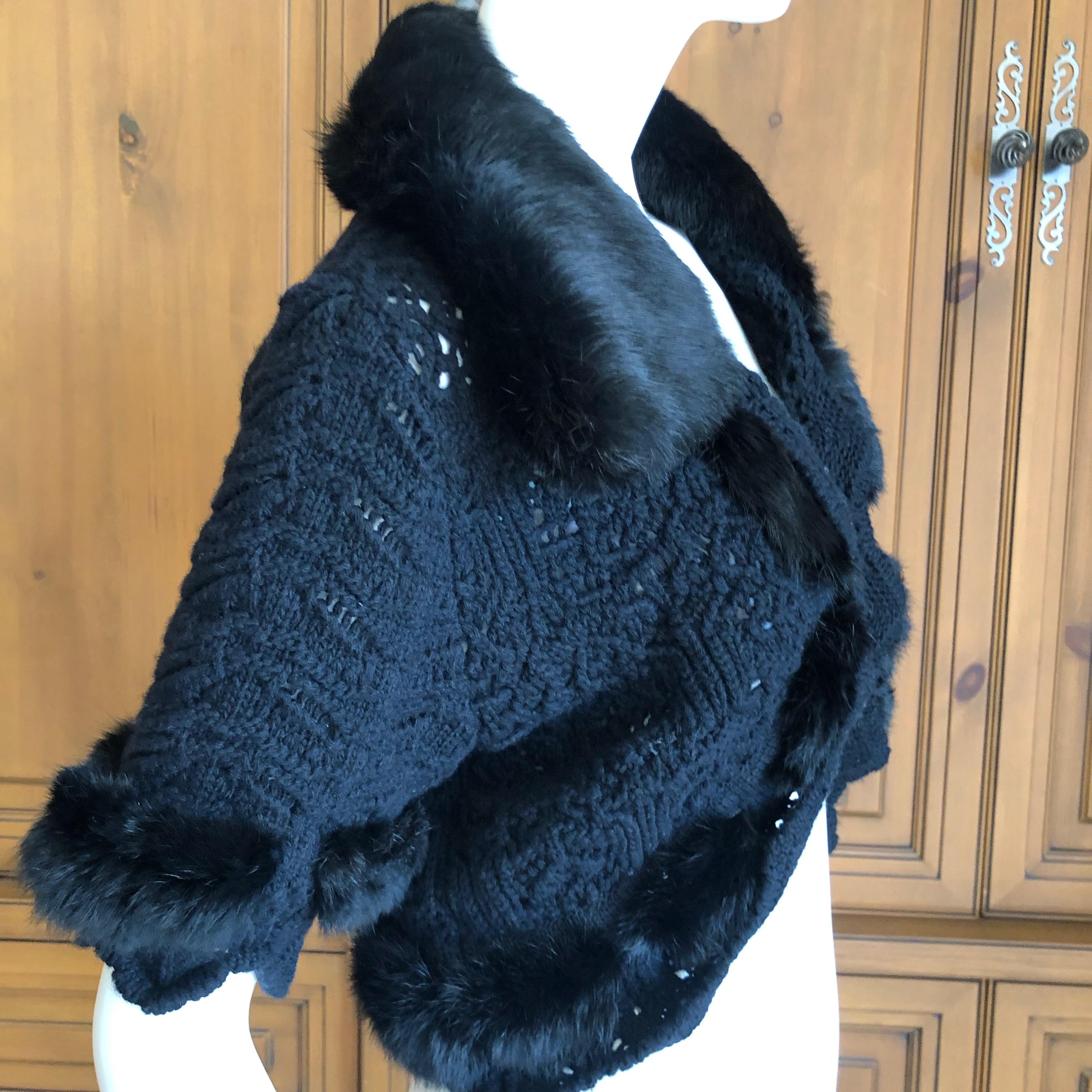  Christian Dior by John Galliano Fur Trimmed Open Weave Knit Black Sweater  For Sale 3