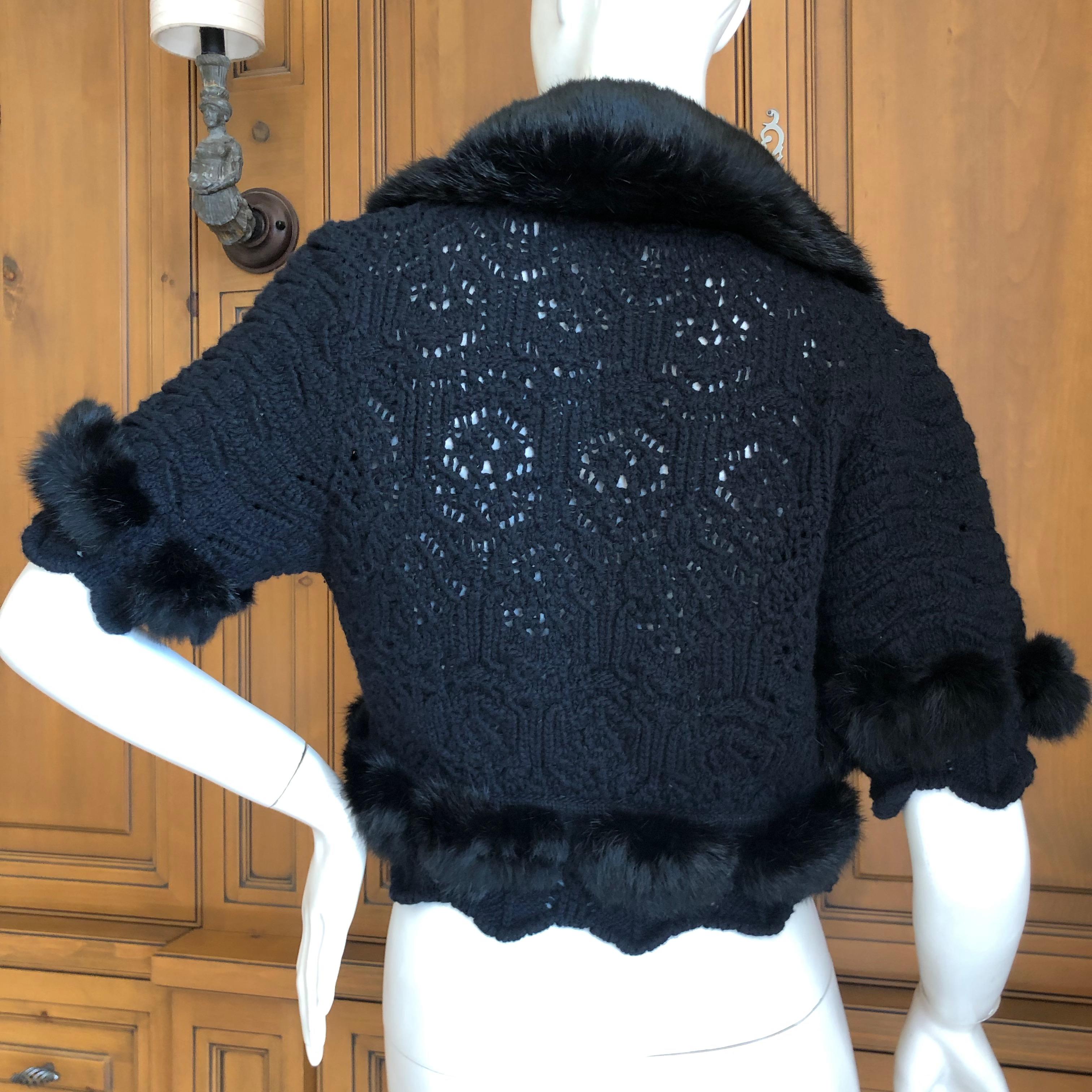  Christian Dior by John Galliano Fur Trimmed Open Weave Knit Black Sweater  For Sale 4