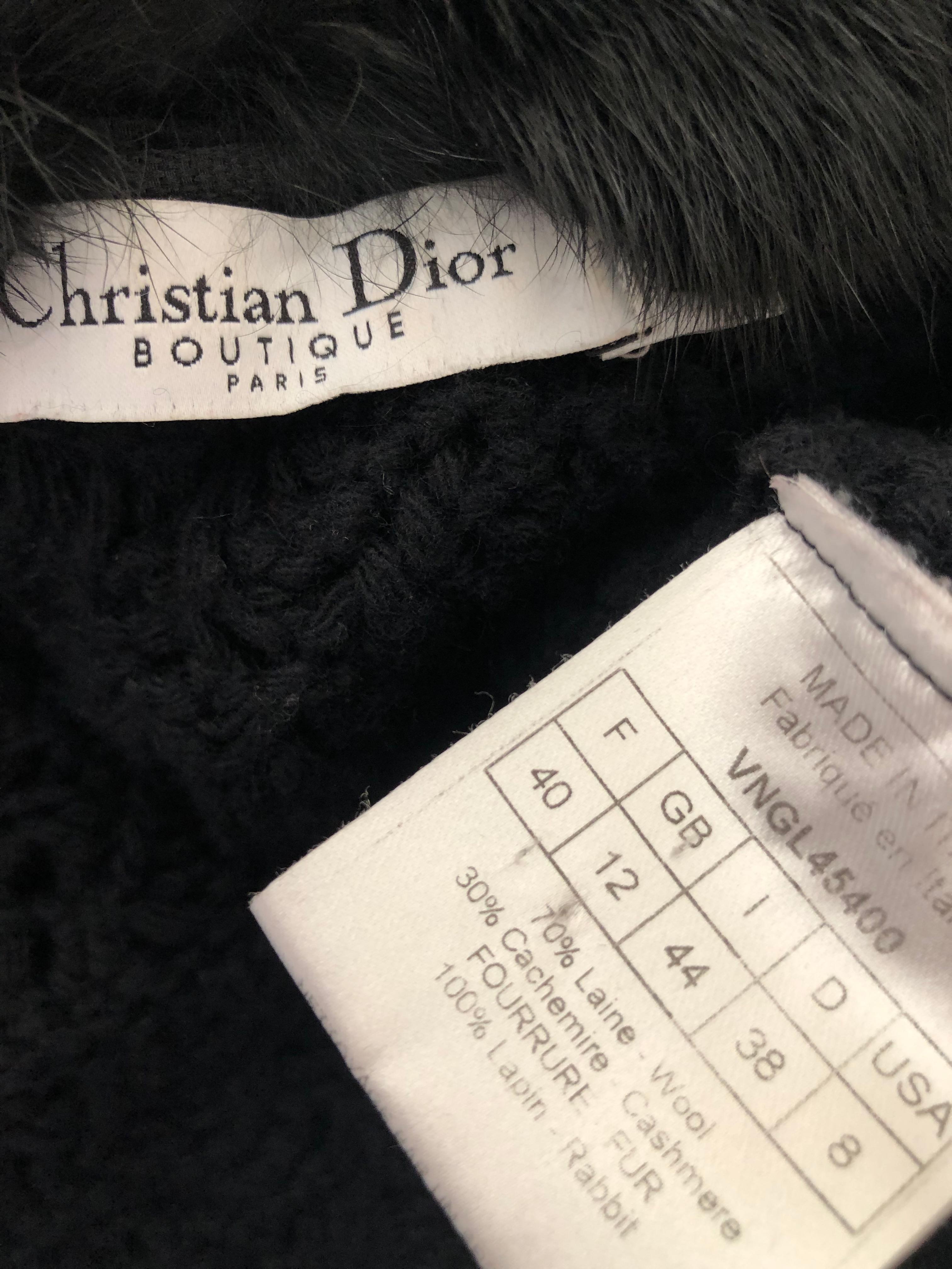  Christian Dior by John Galliano Fur Trimmed Open Weave Knit Black Sweater  For Sale 5