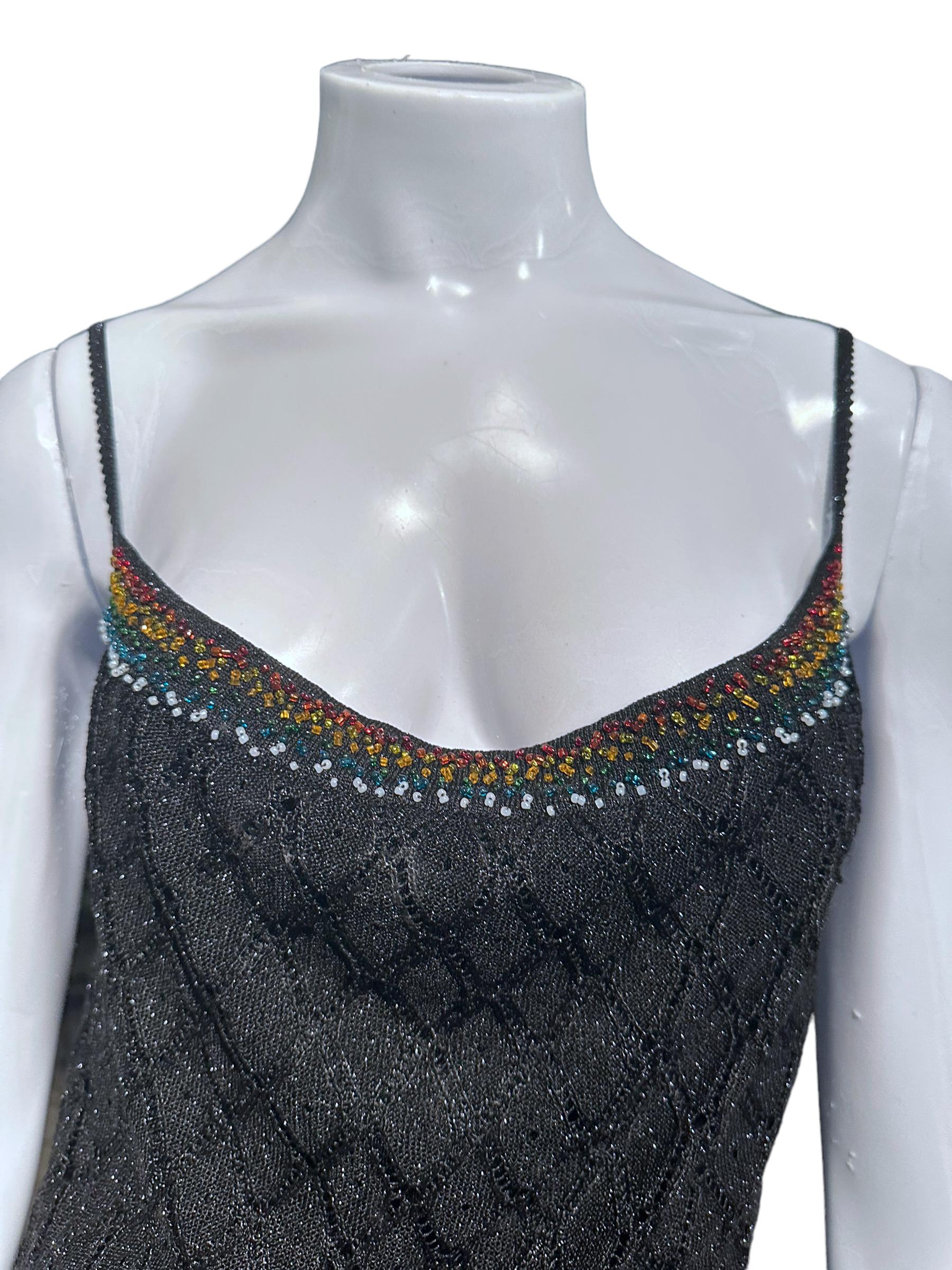 Christian Dior By John Galliano Fw 2001 Beaded Neckline Knitted Short Slip Dress In Excellent Condition For Sale In São Paulo, SP