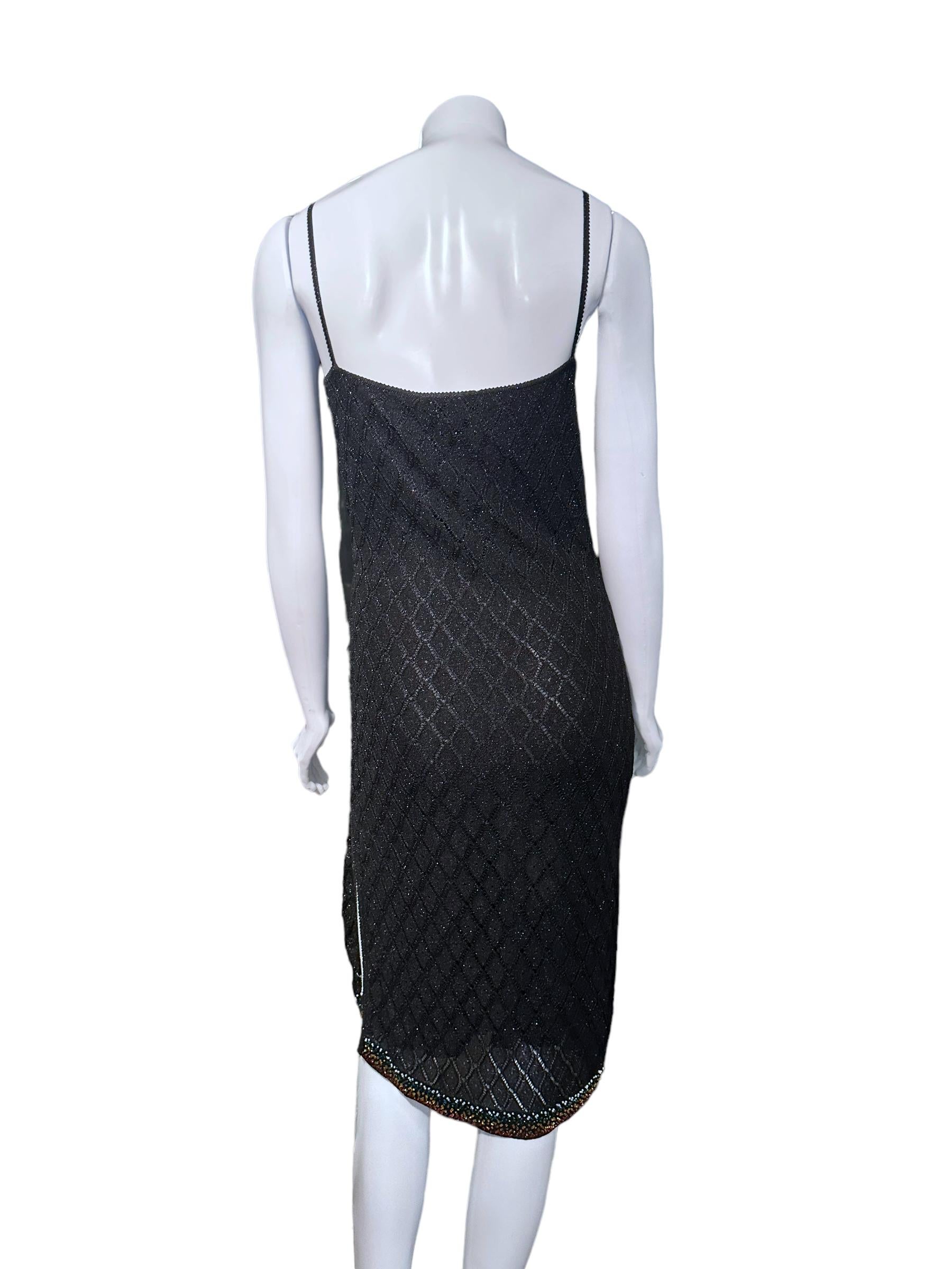 Women's Christian Dior By John Galliano Fw 2001 Beaded Neckline Knitted Short Slip Dress For Sale