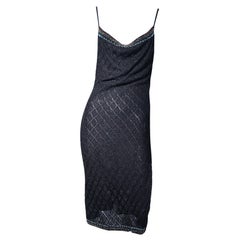 Christian Dior by John Galliano Hw 2001 Perlenbesetztes Kurzes Strickkleid mit Rundhalsausschnitt