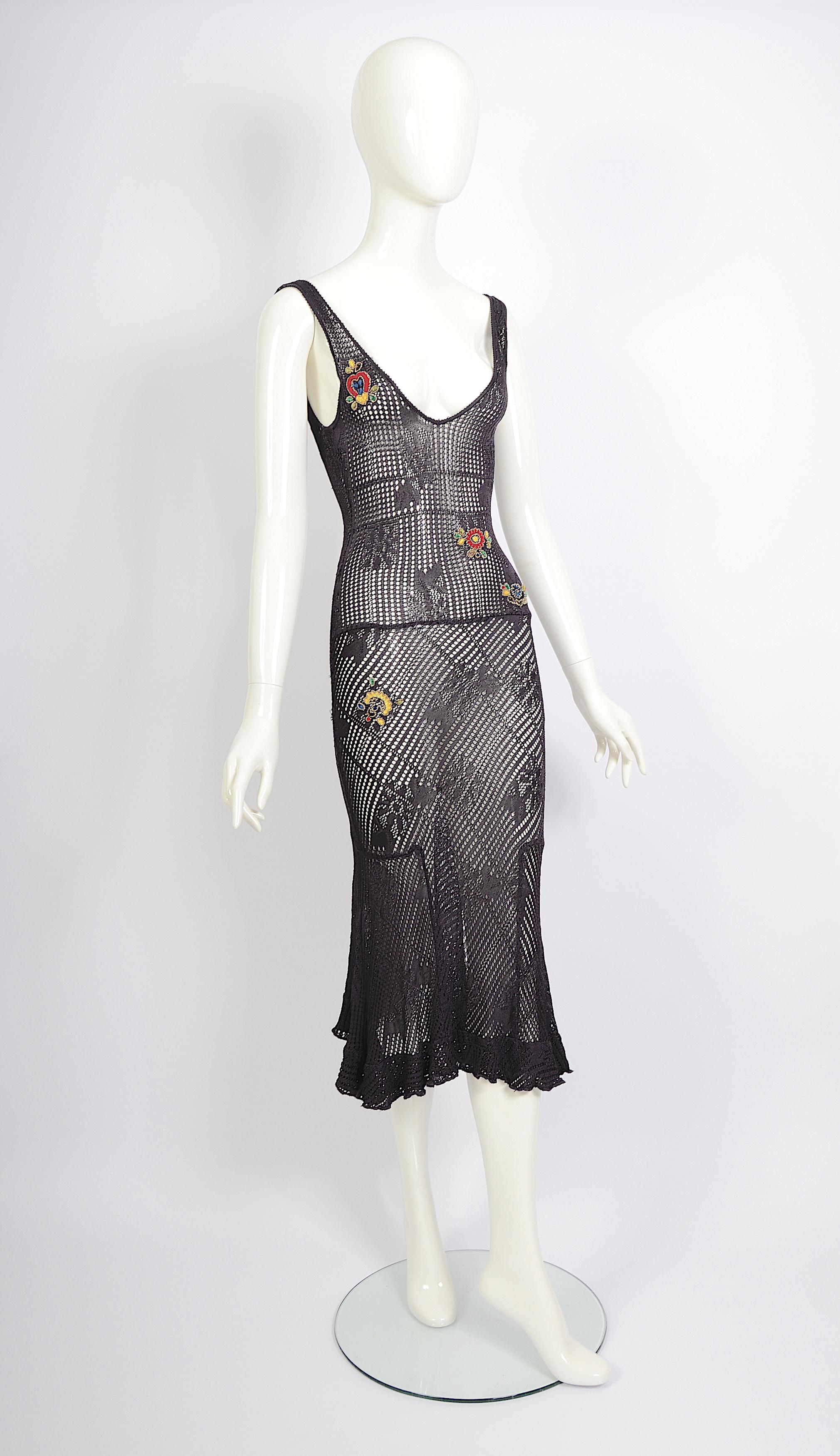 Christian Dior by John Galliano FW 2001 dark purple crochet embroidered dress 7