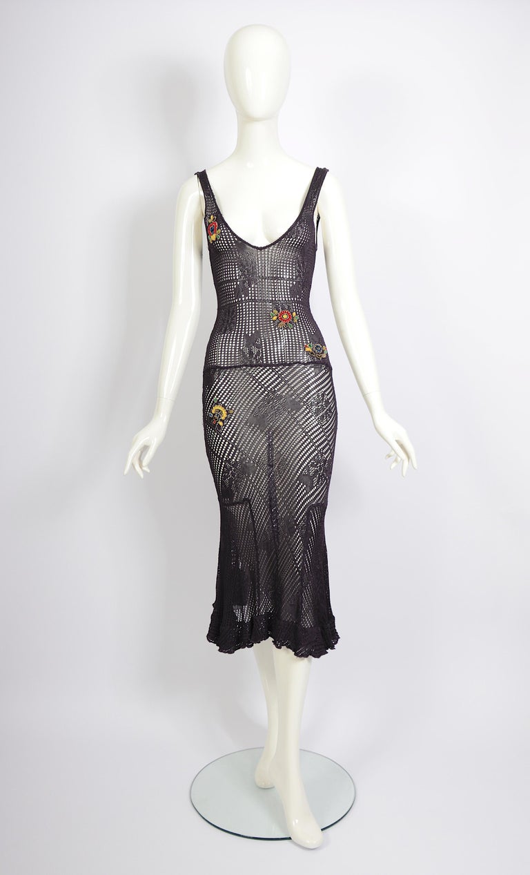 Christian Dior by John Galliano FW 2001 dark purple crochet 