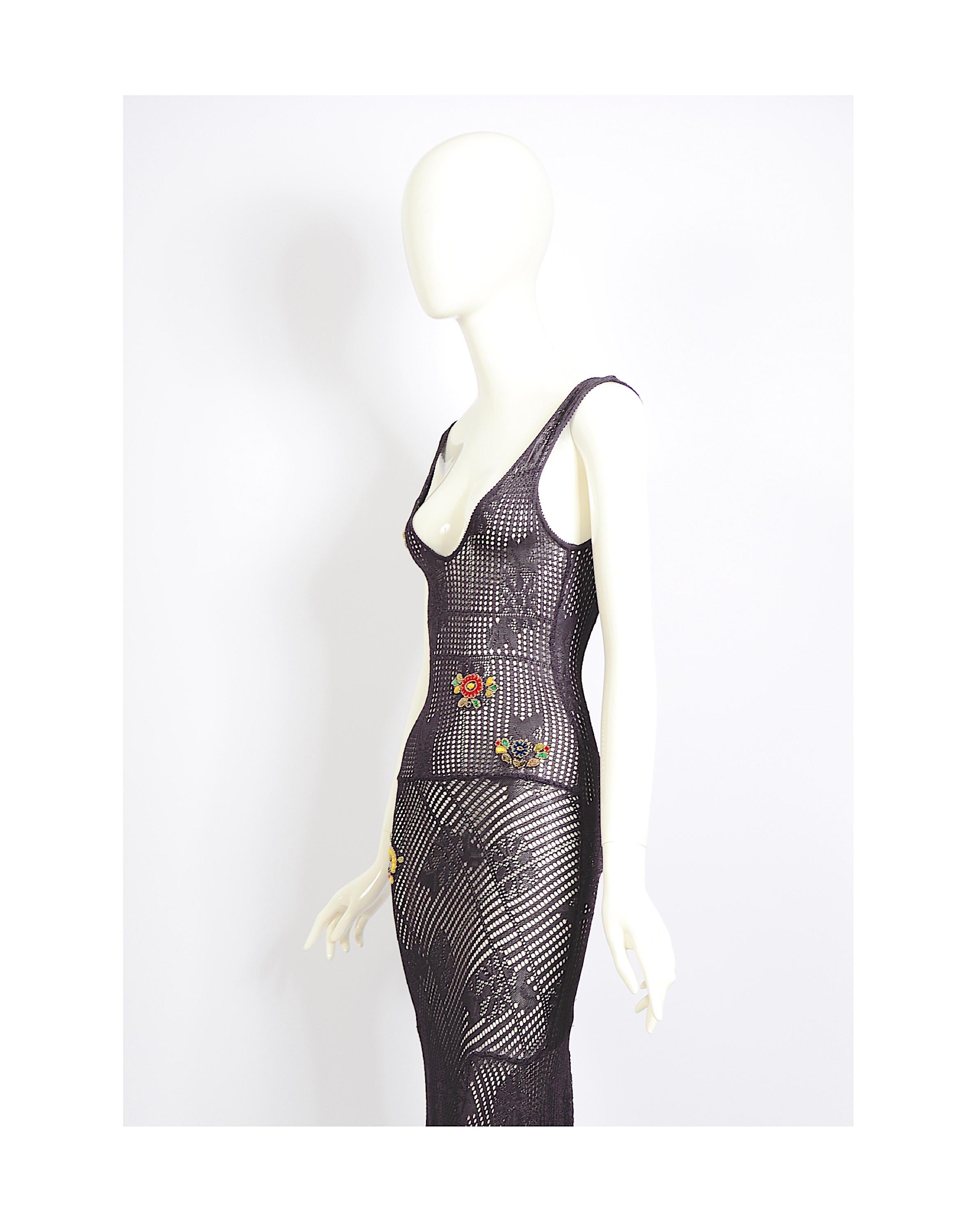 Christian Dior by John Galliano FW 2001 dark purple crochet embroidered dress In Good Condition In Antwerpen, Vlaams Gewest