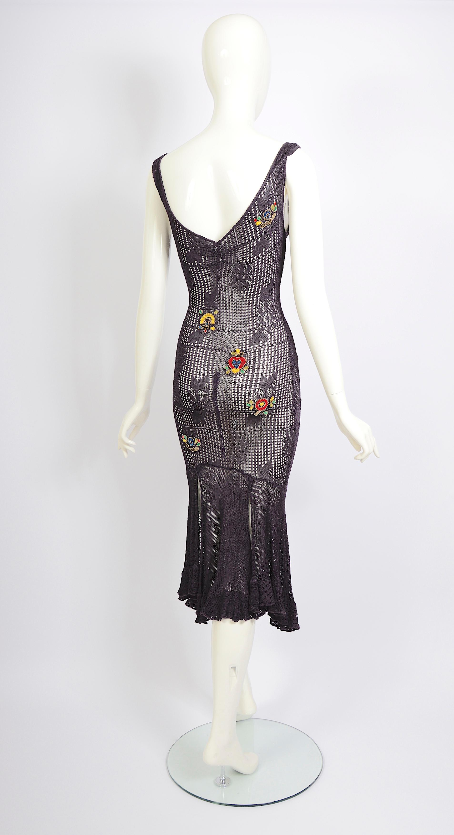 Christian Dior by John Galliano FW 2001 dark purple crochet embroidered dress 4
