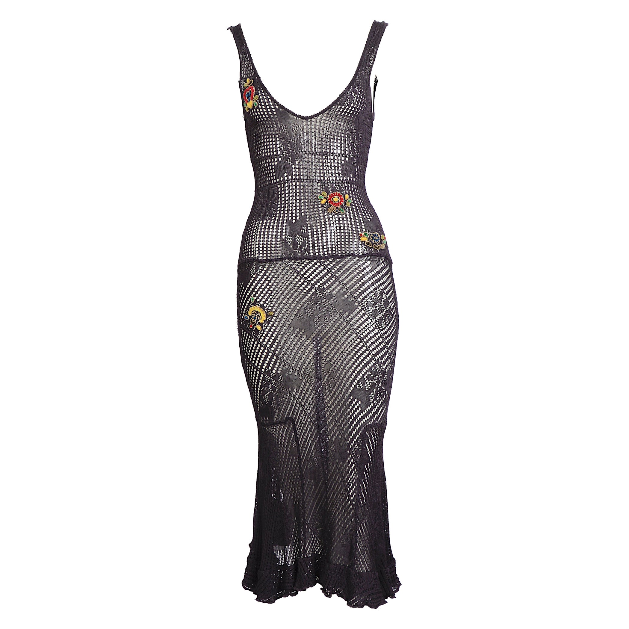 Christian Dior by John Galliano FW 2001 dark purple crochet embroidered dress