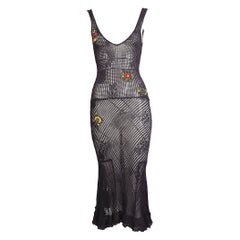 Christian Dior by John Galliano FW 2001 dark purple crochet embroidered dress