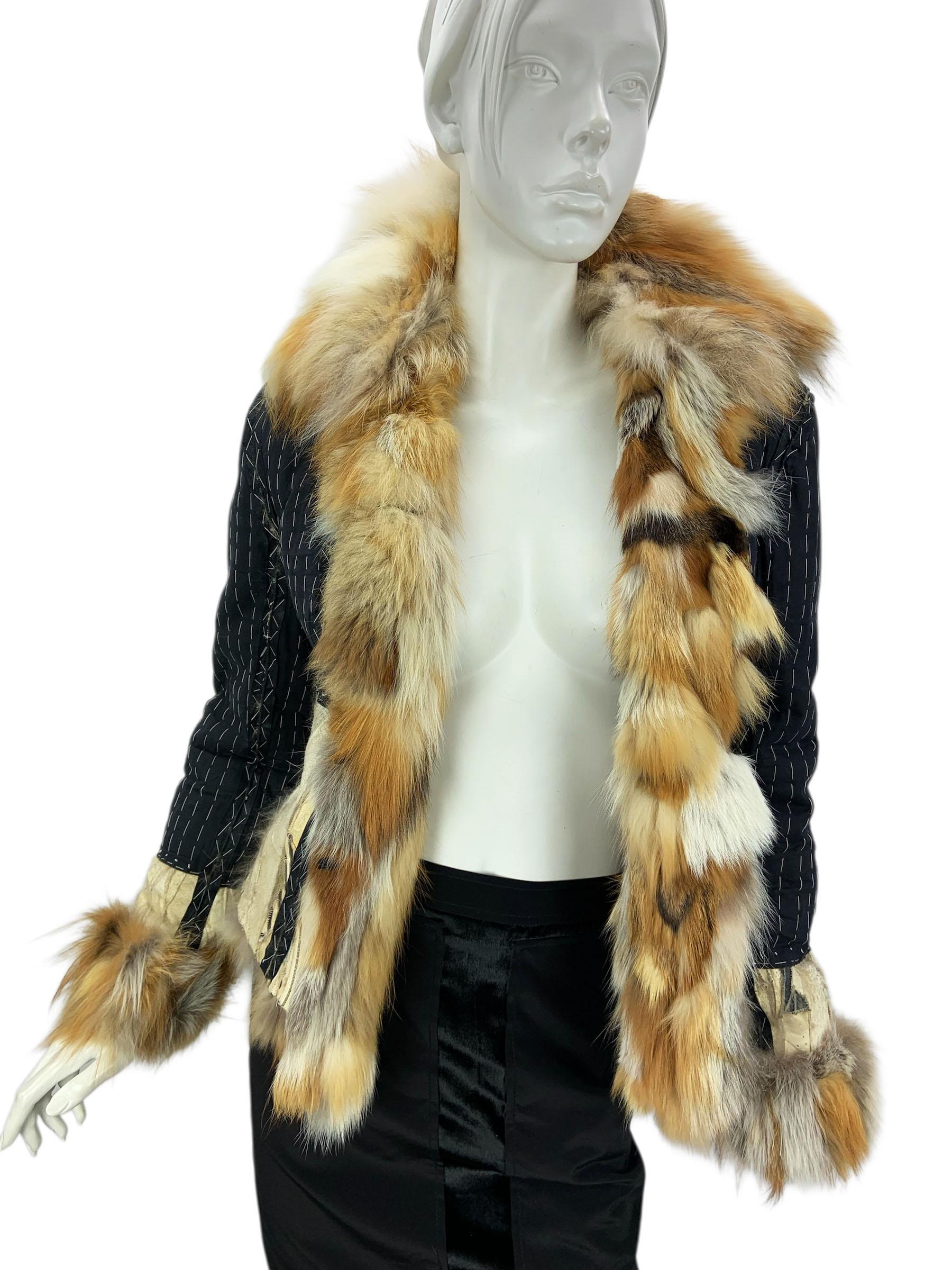 Christian Dior by John Galliano FW 2001 Chaqueta de algodón de zorro reversible US 6 Marrón en venta