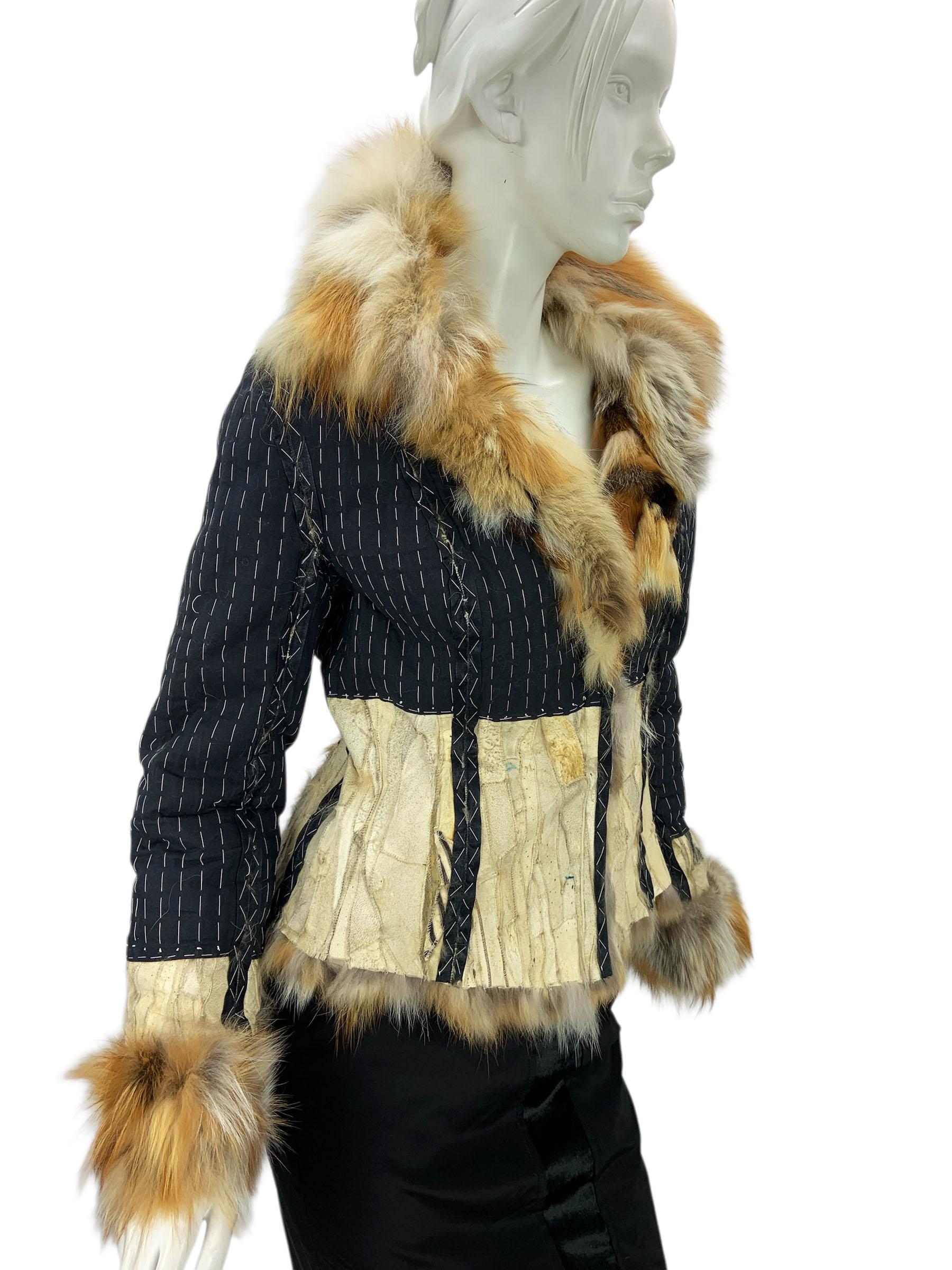 Christian Dior by John Galliano FW 2001 Chaqueta de algodón de zorro reversible US 6 en Excelente estado para la venta en Montgomery, TX