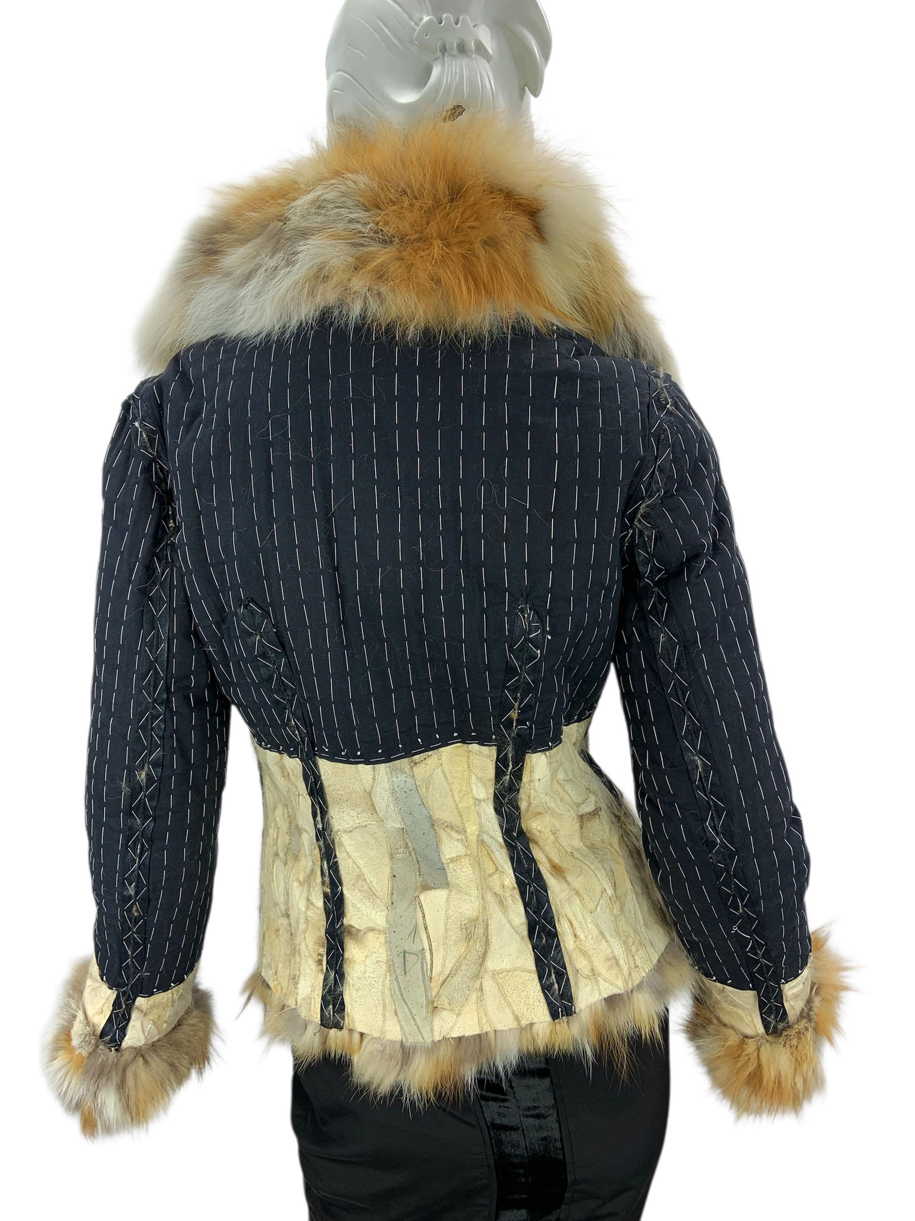 Christian Dior by John Galliano FW 2001 Chaqueta de algodón de zorro reversible US 6 en venta 1
