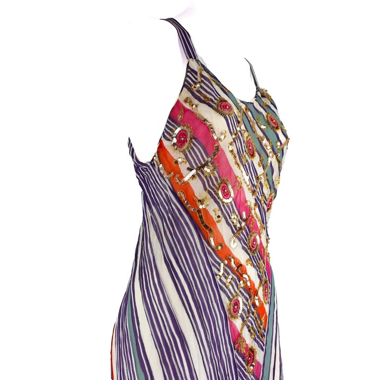 christian dior multicolor floral print silk dress 2002 Christian Dior by John Galliano FW 2003-2004 Blue Silk Chiffon Oriental Print Ensemble