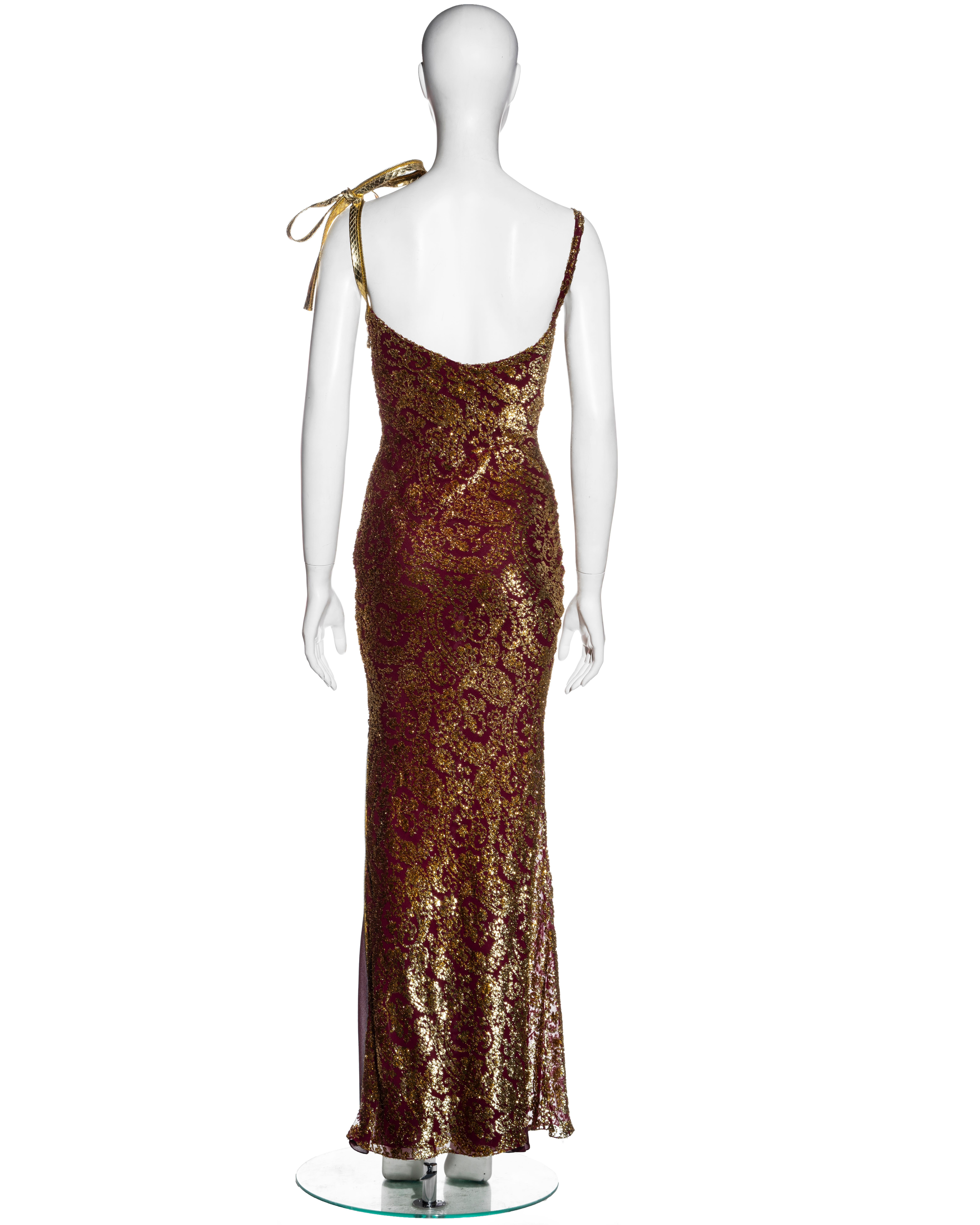 Christian Dior by John Galliano gold and burgundy silk evening dress, ss 2001 4
