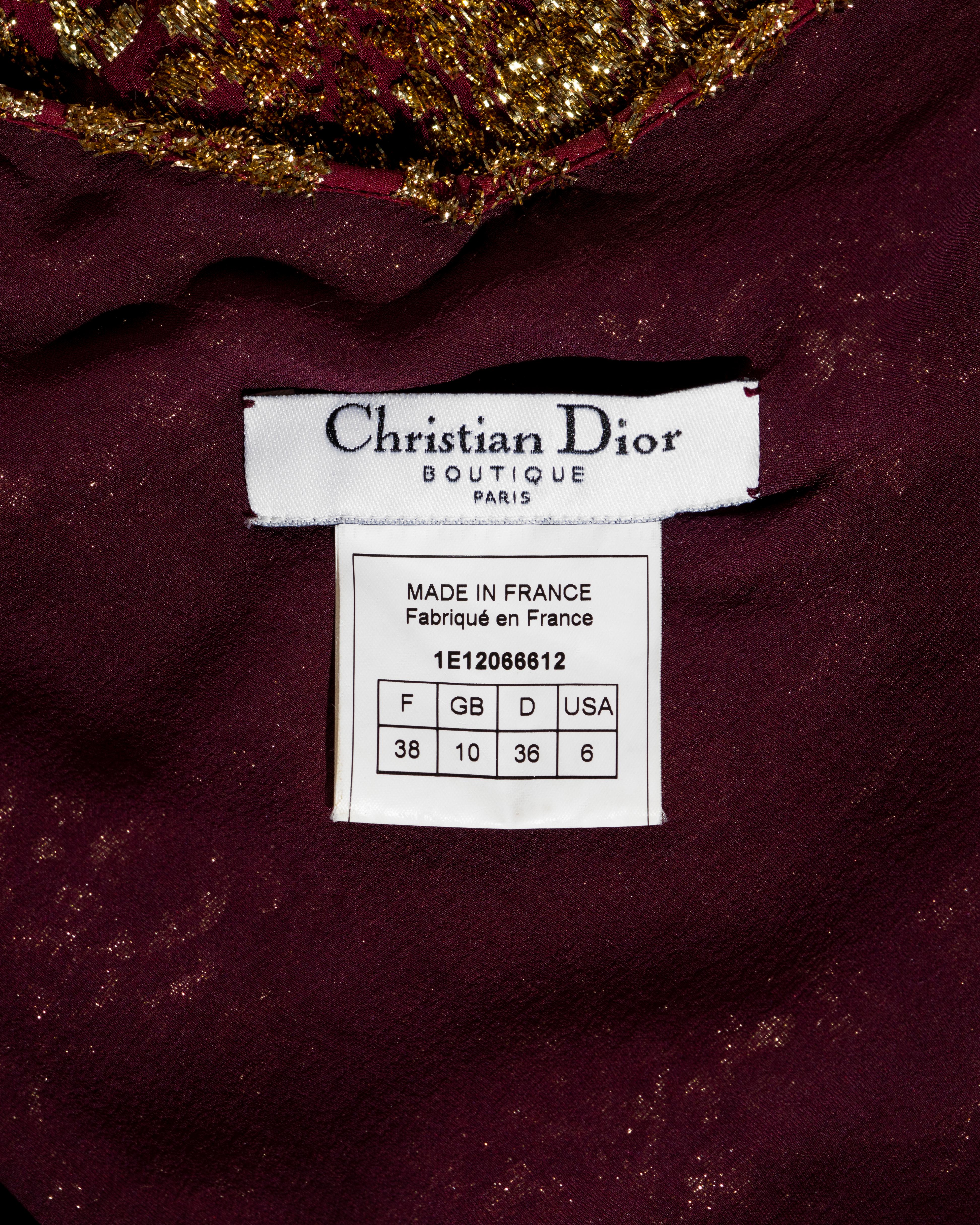 Christian Dior by John Galliano gold and burgundy silk evening dress, ss 2001 5