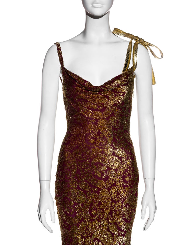 Christian Dior by John Galliano gold and burgundy silk evening dress ...