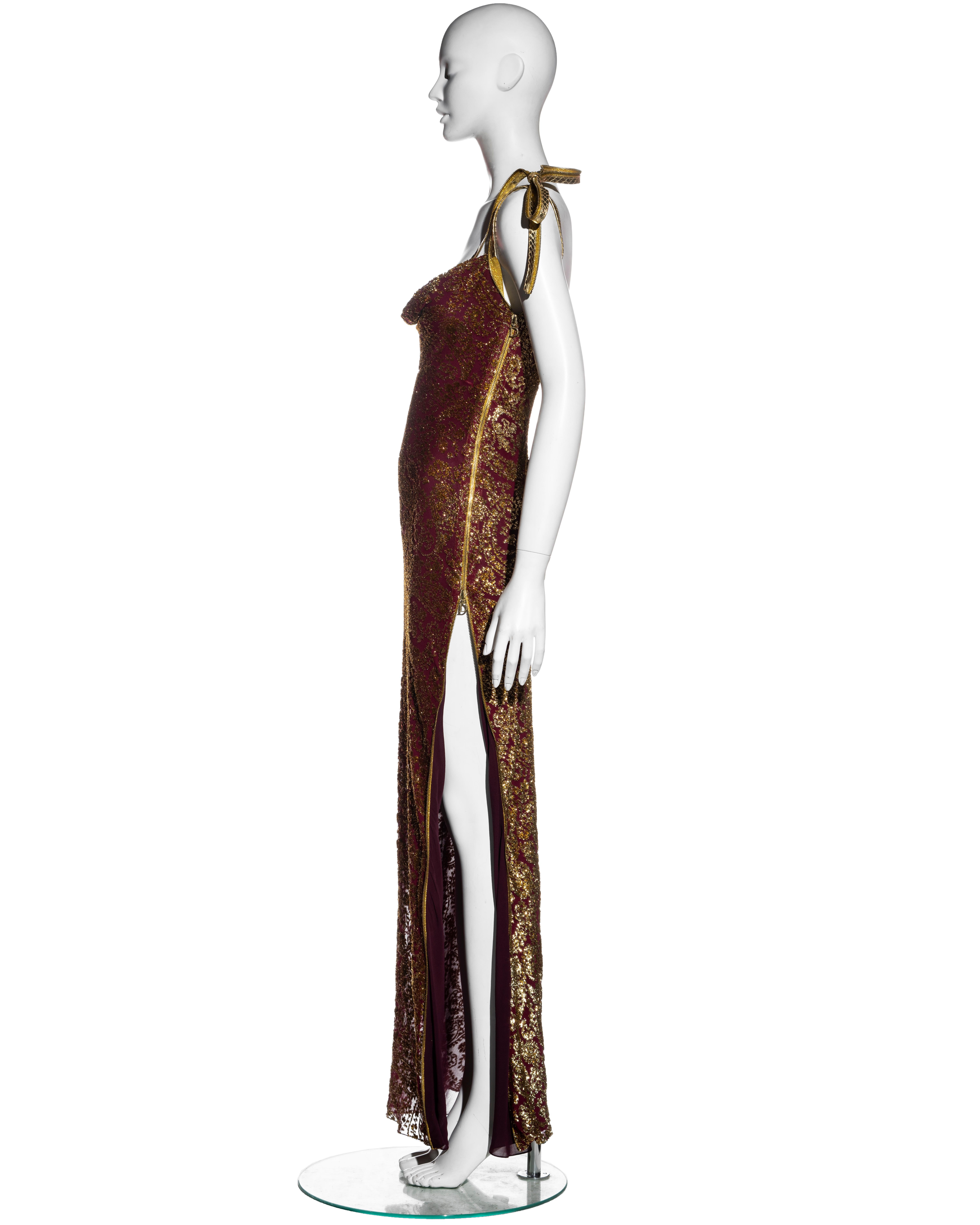 Women's Christian Dior by John Galliano gold and burgundy silk evening dress, ss 2001