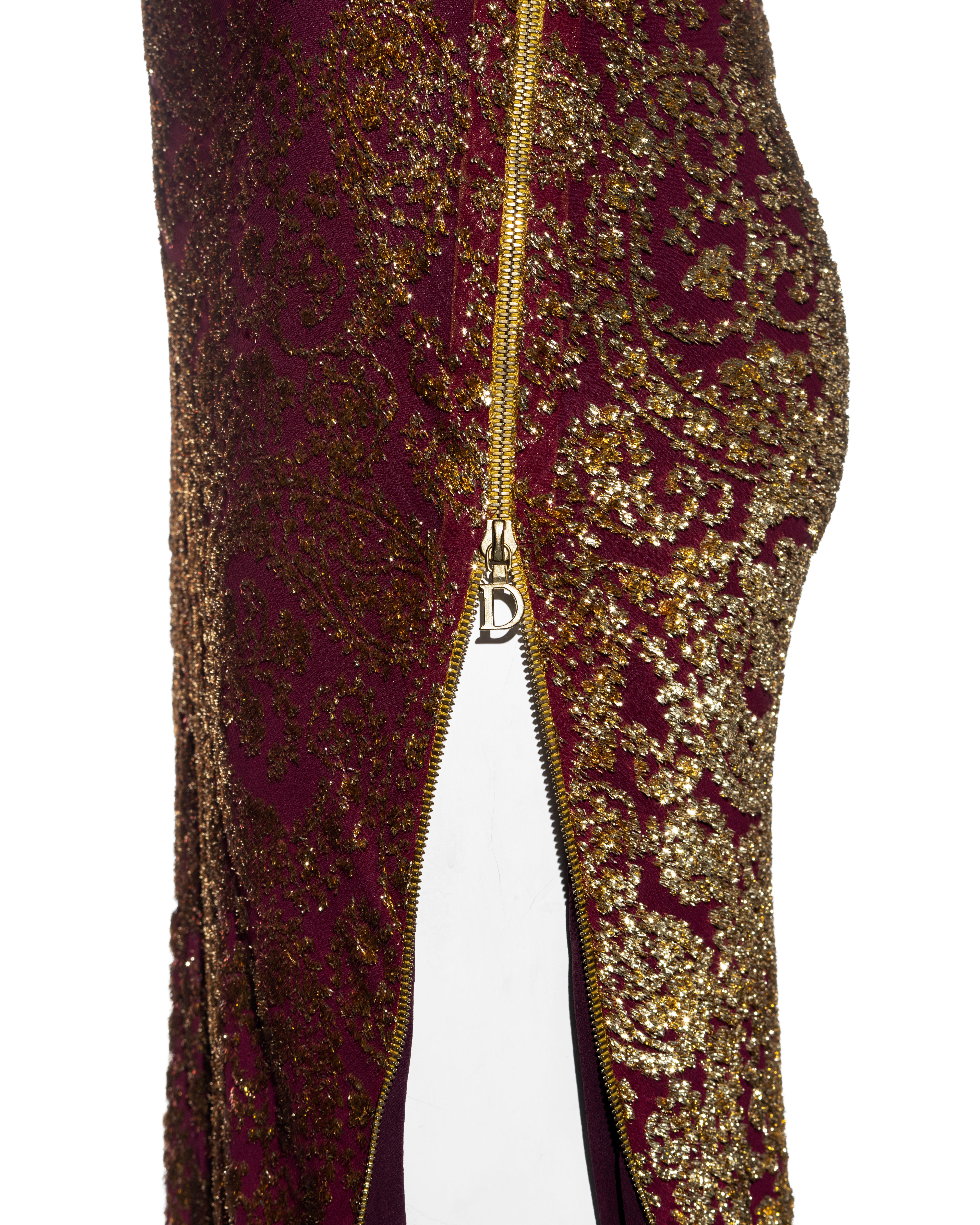 Christian Dior by John Galliano gold and burgundy silk evening dress, ss 2001 1