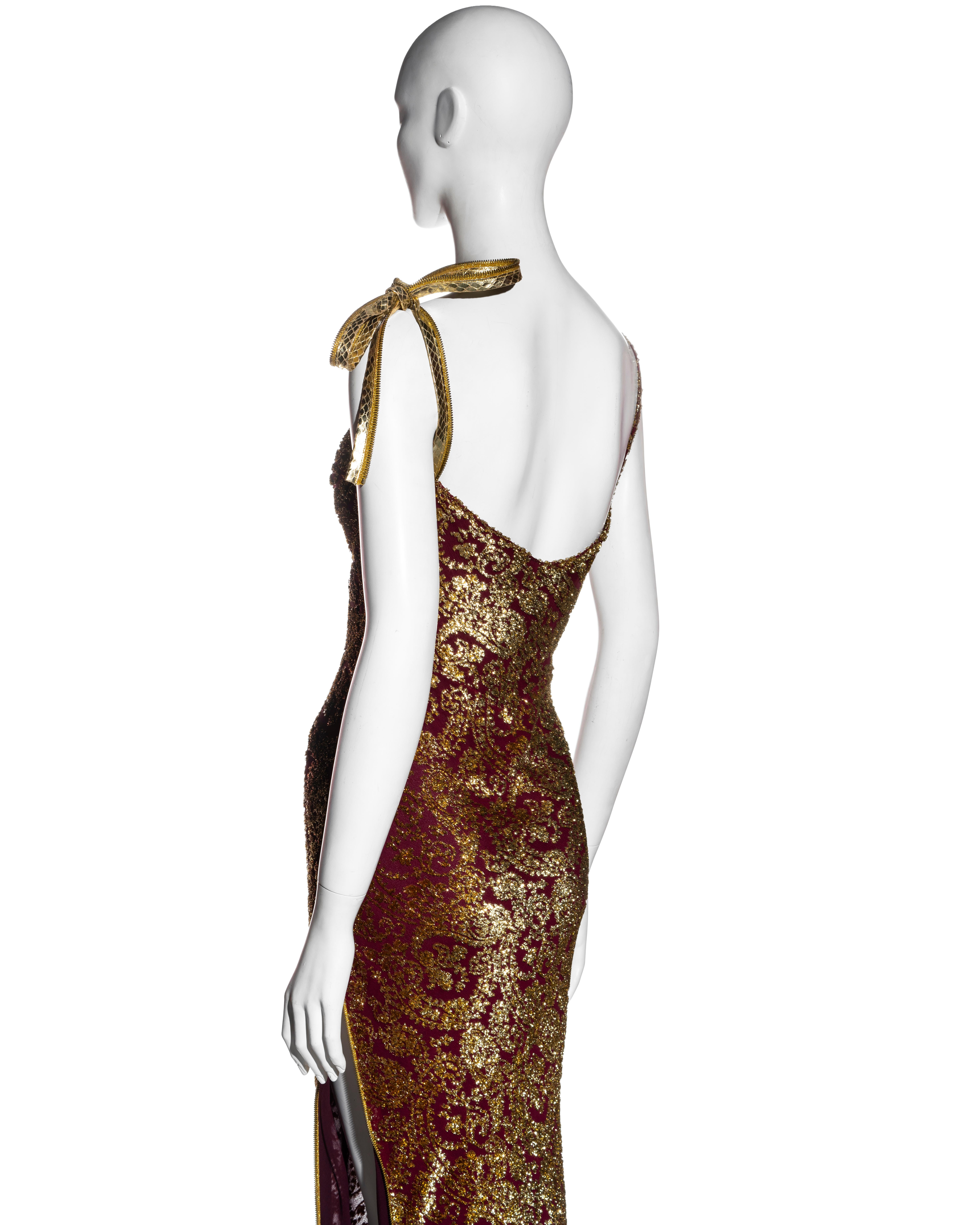 Christian Dior by John Galliano gold and burgundy silk evening dress, ss 2001 3