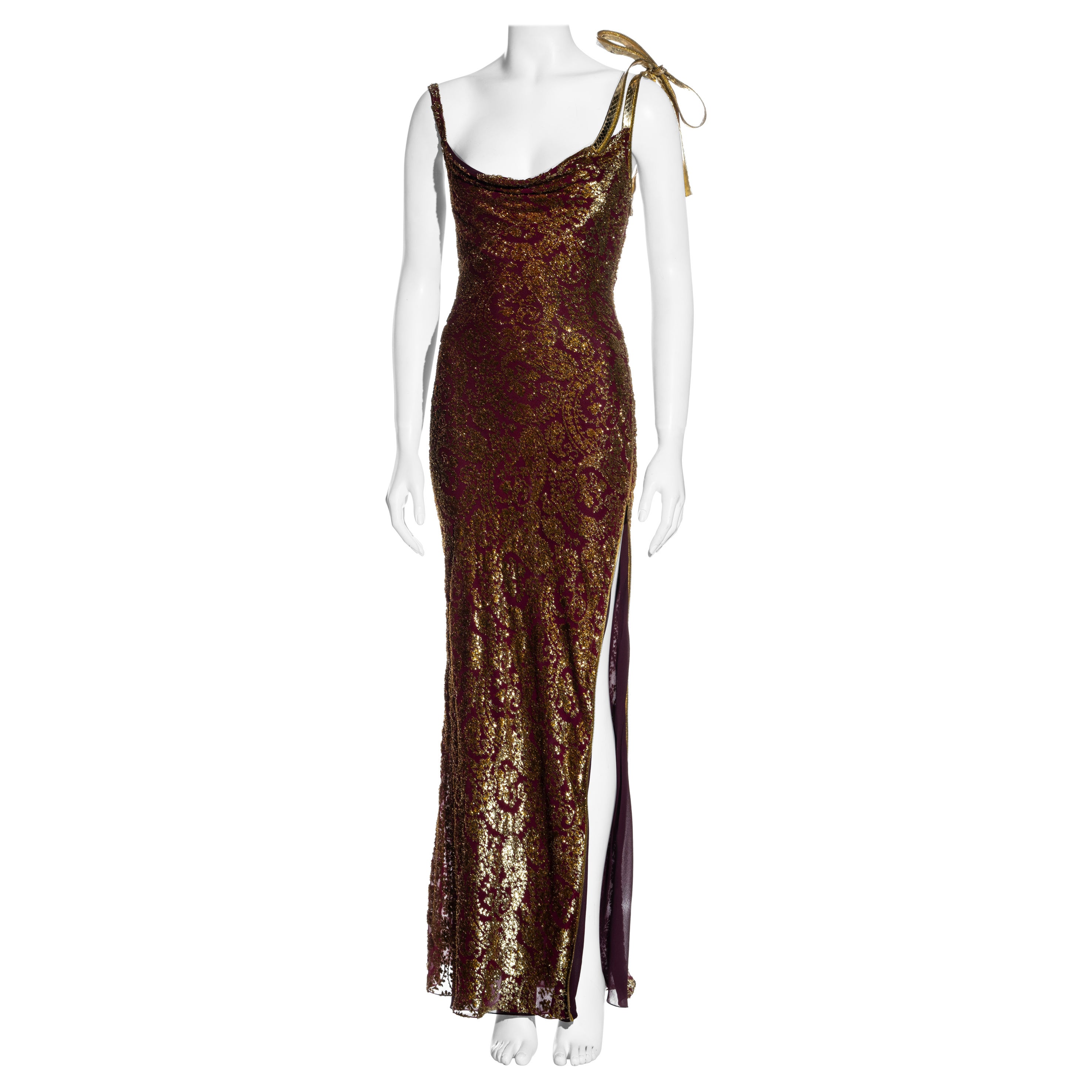 Christian Dior by John Galliano gold and burgundy silk evening dress, ss 2001