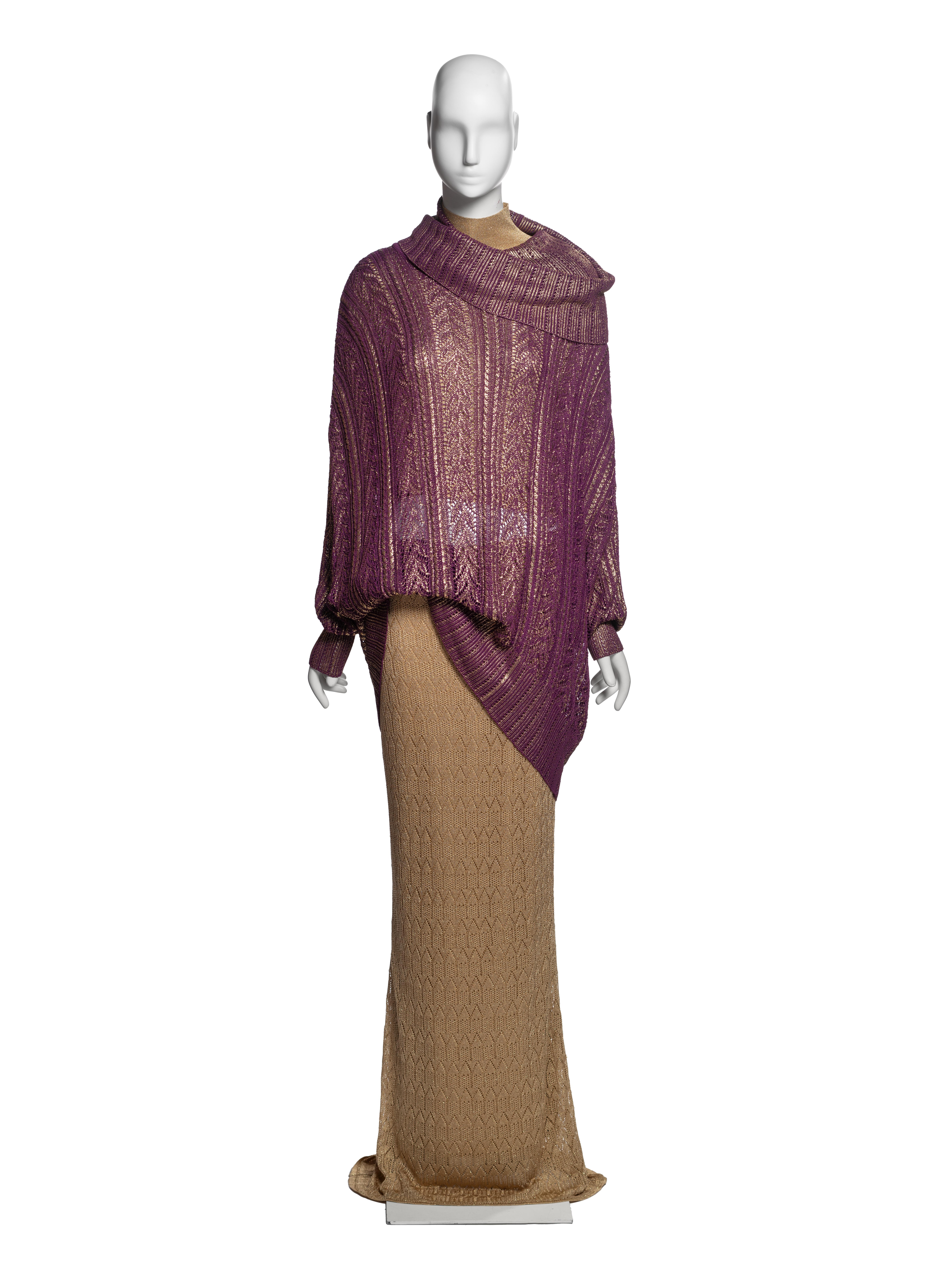 Ensemble 3 pièces en maille or et prune Christian Dior by John Galliano, FW 1998 Pour femmes en vente