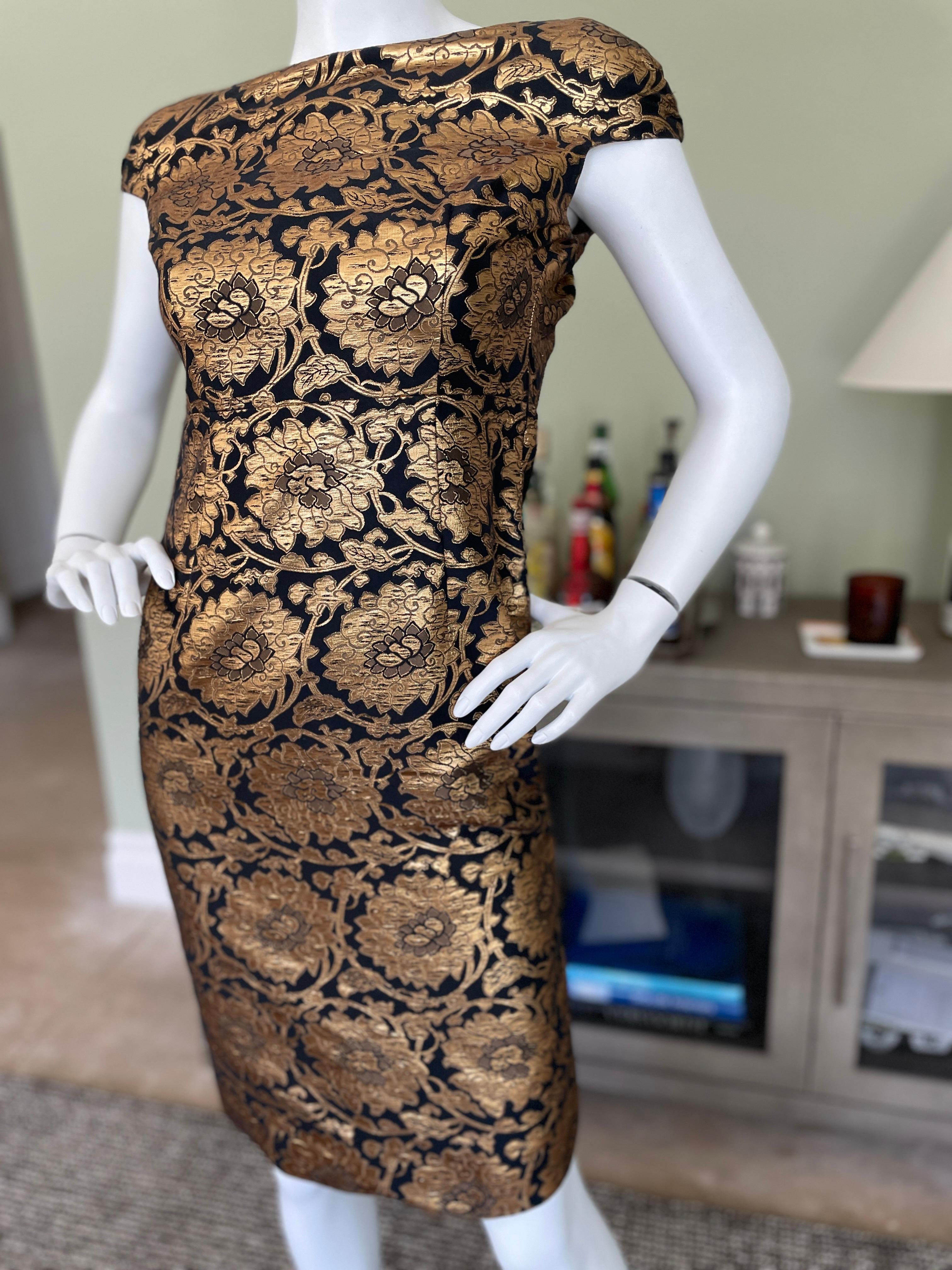 Brown Christian Dior by John Galliano Gold Brocade Cocktail Dress From Fall 2009 For Sale