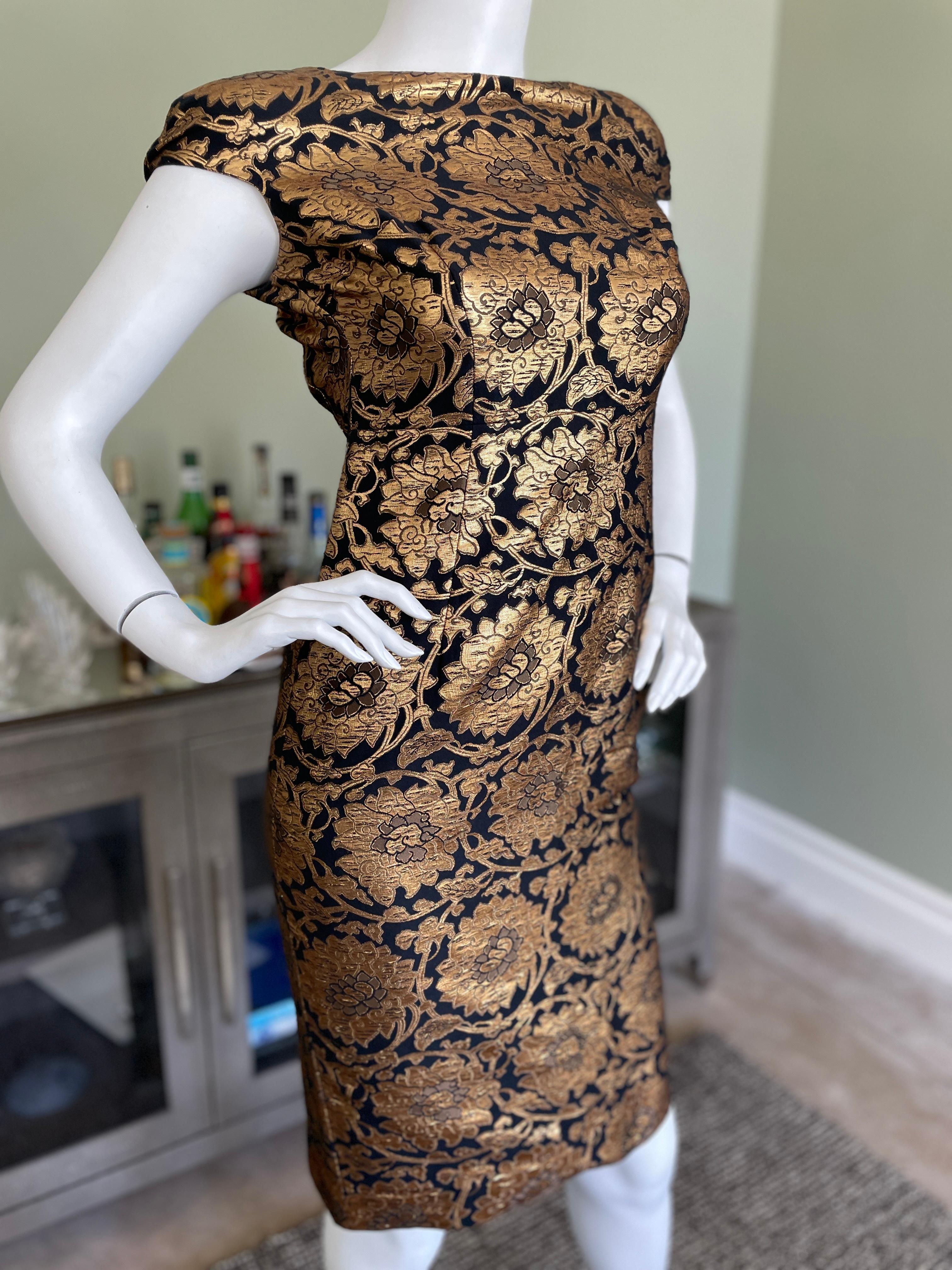Christian Dior by John Galliano Gold Brocade Cocktail Dress From Fall 2009 In Excellent Condition For Sale In Cloverdale, CA