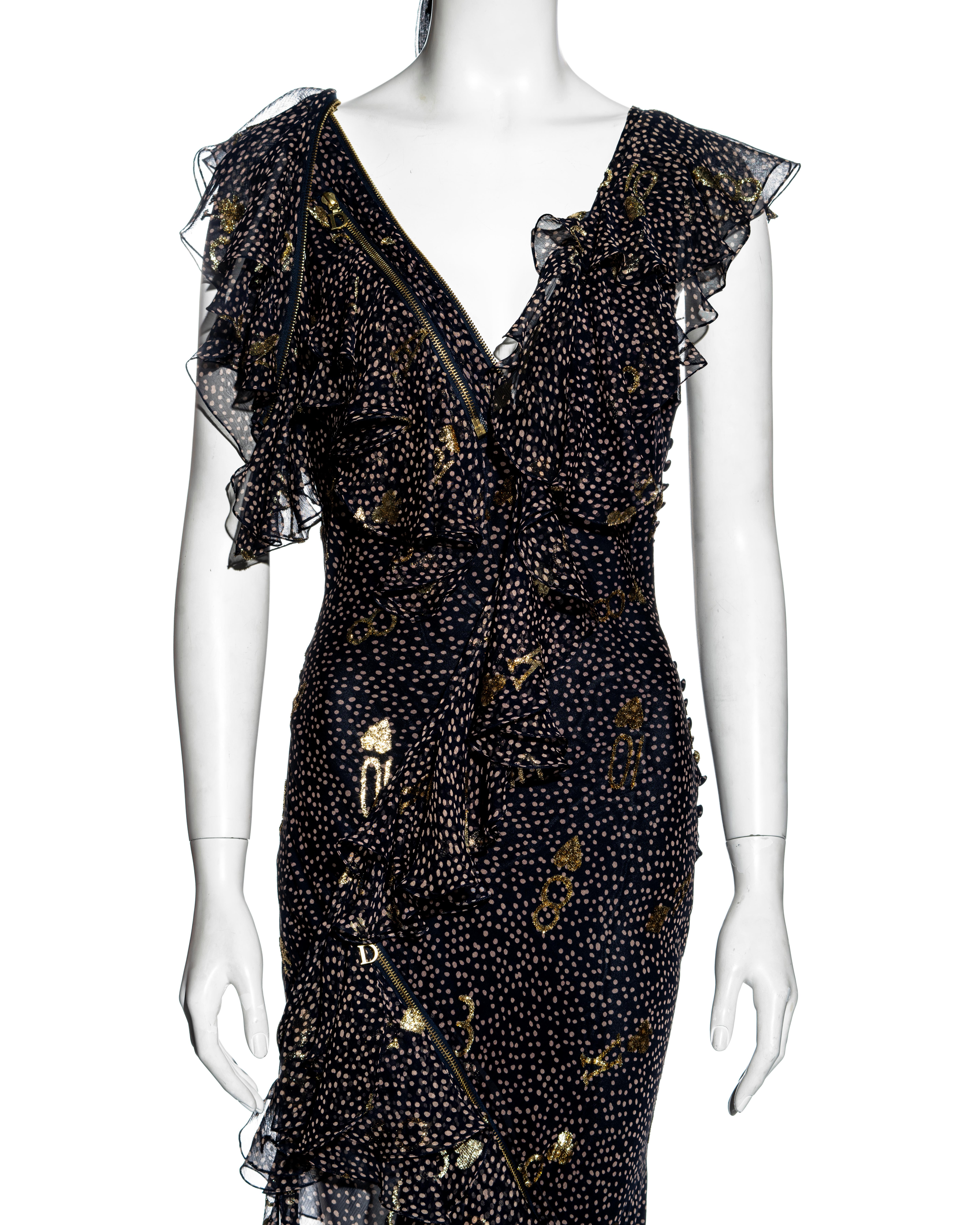 Christian Dior by John Galliano Vestido de noche en jacquard de gasa dorada, ss 2001 Negro