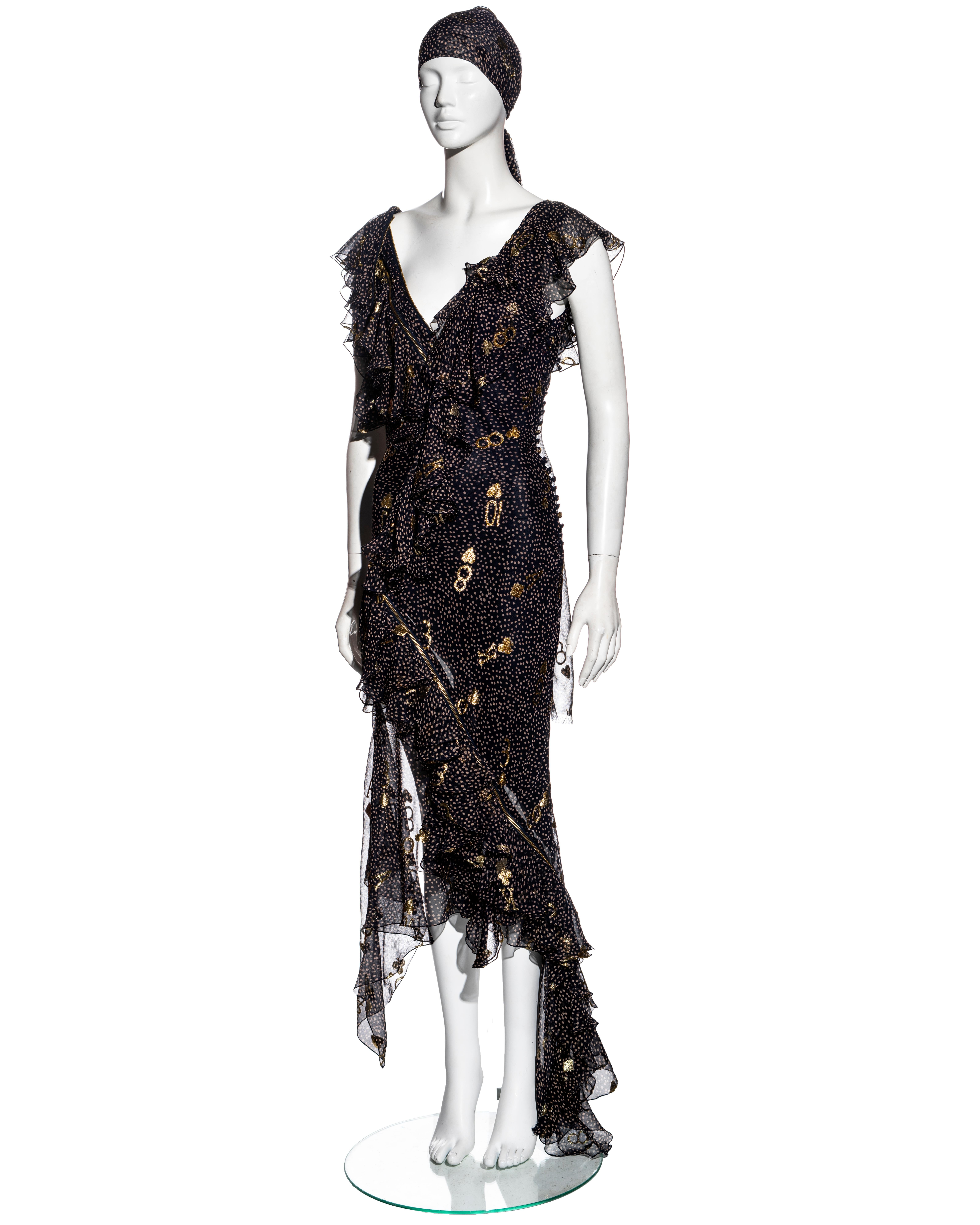 Christian Dior by John Galliano gold chiffon jacquard evening dress, ss 2001 In Excellent Condition For Sale In London, GB